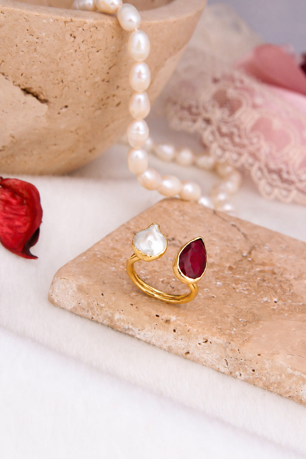 Pearl & Root Ruby Ring