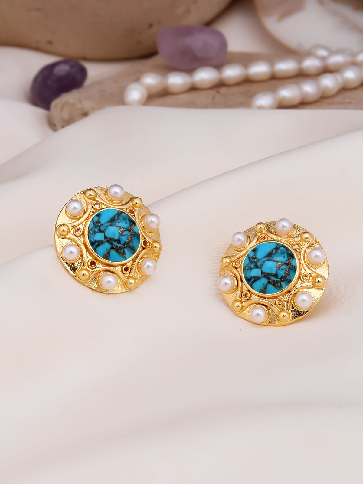 Turquoise & Pearl Boucles d'oreilles