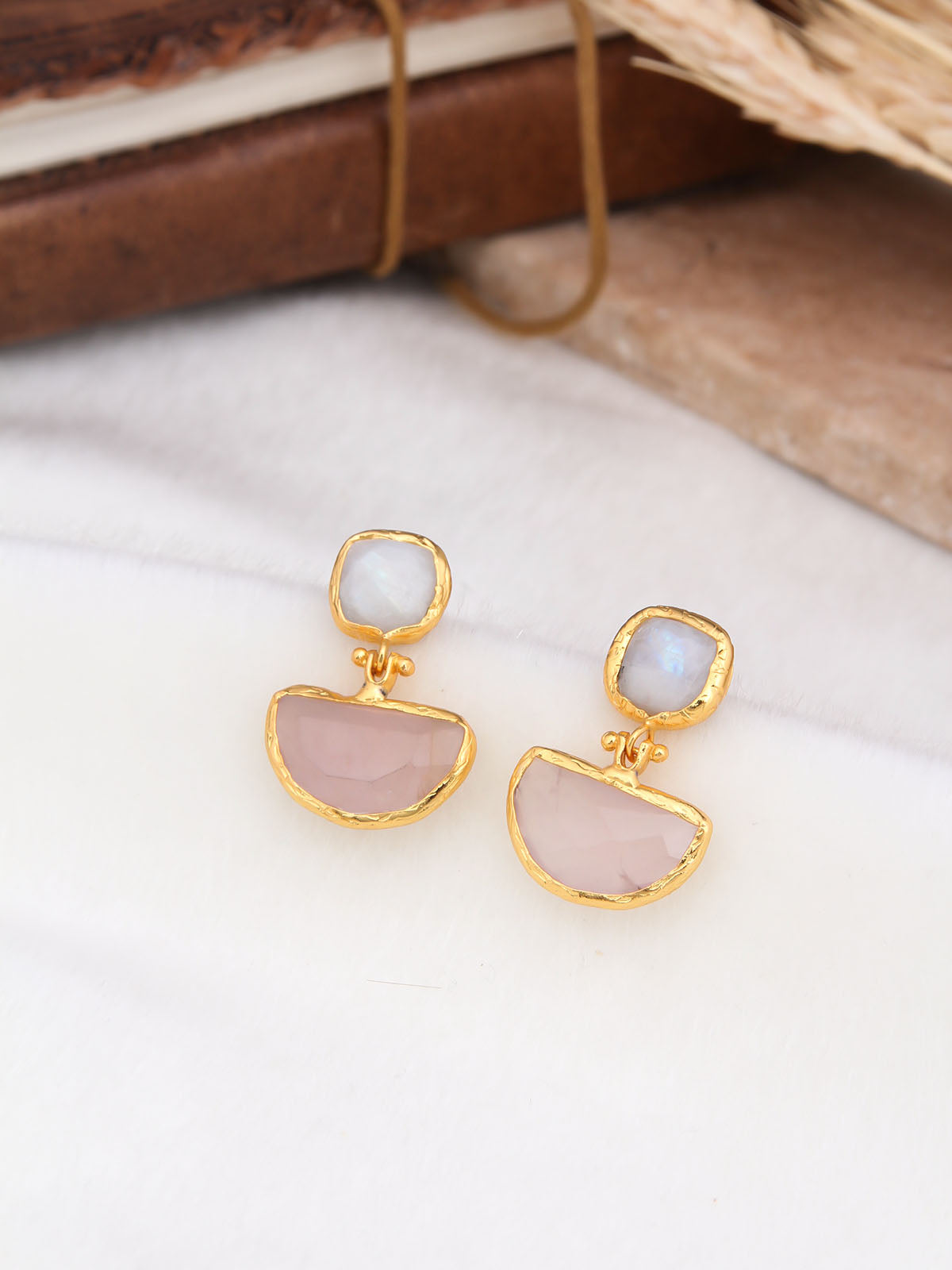 Pink Quartz & Moonstone Boucle d'oreilles