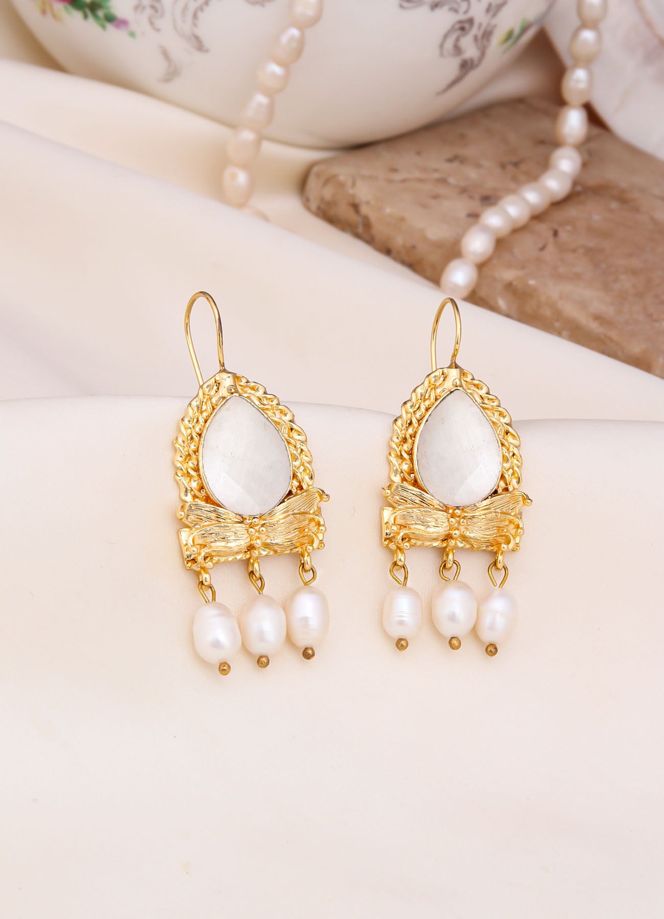 Moonstone & Pearl Boucles d'oreilles