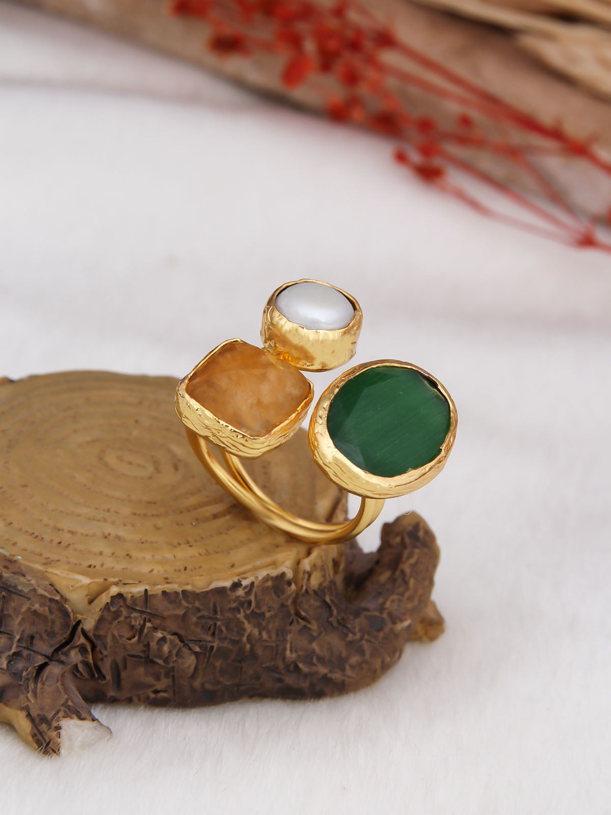 Crystal & Pearl & Citrine Bague