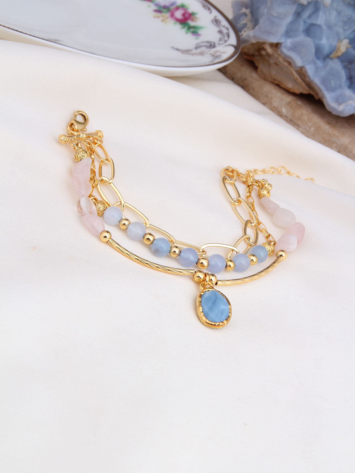 Pink Quartz & Blue Opal Bracelet