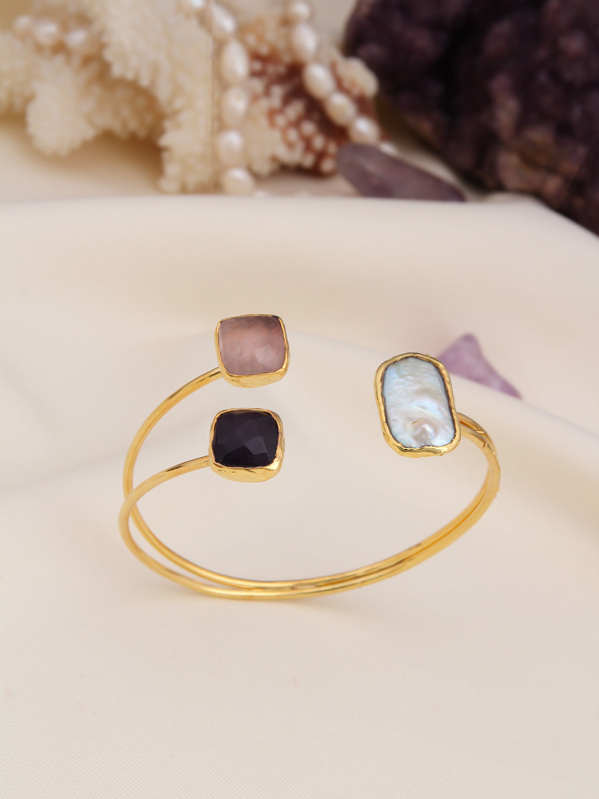 Pearl & Pink Quartz & Amethyst Bracelet