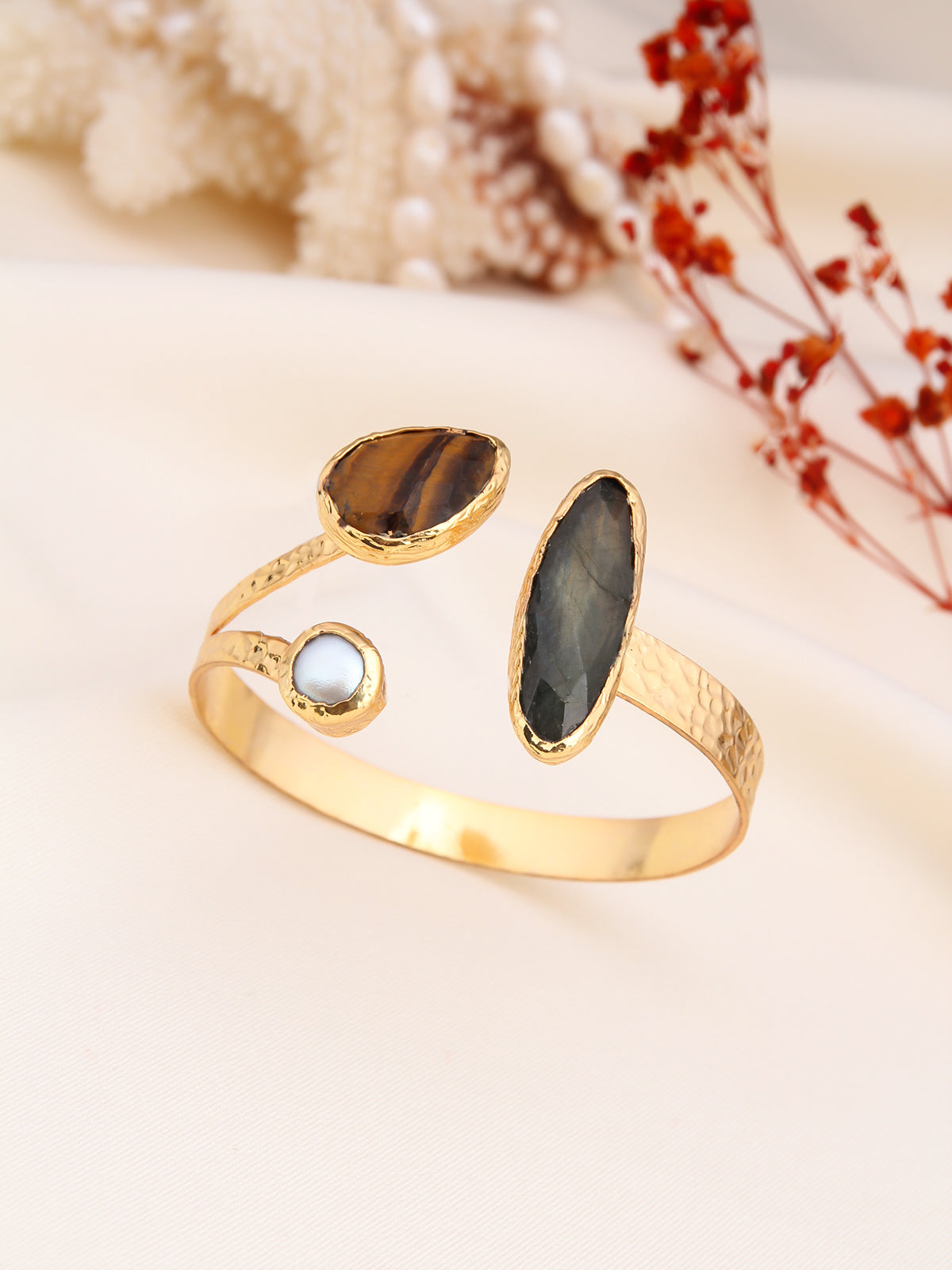 Tiger Eyes & Labradorite & Pearl Bracelet