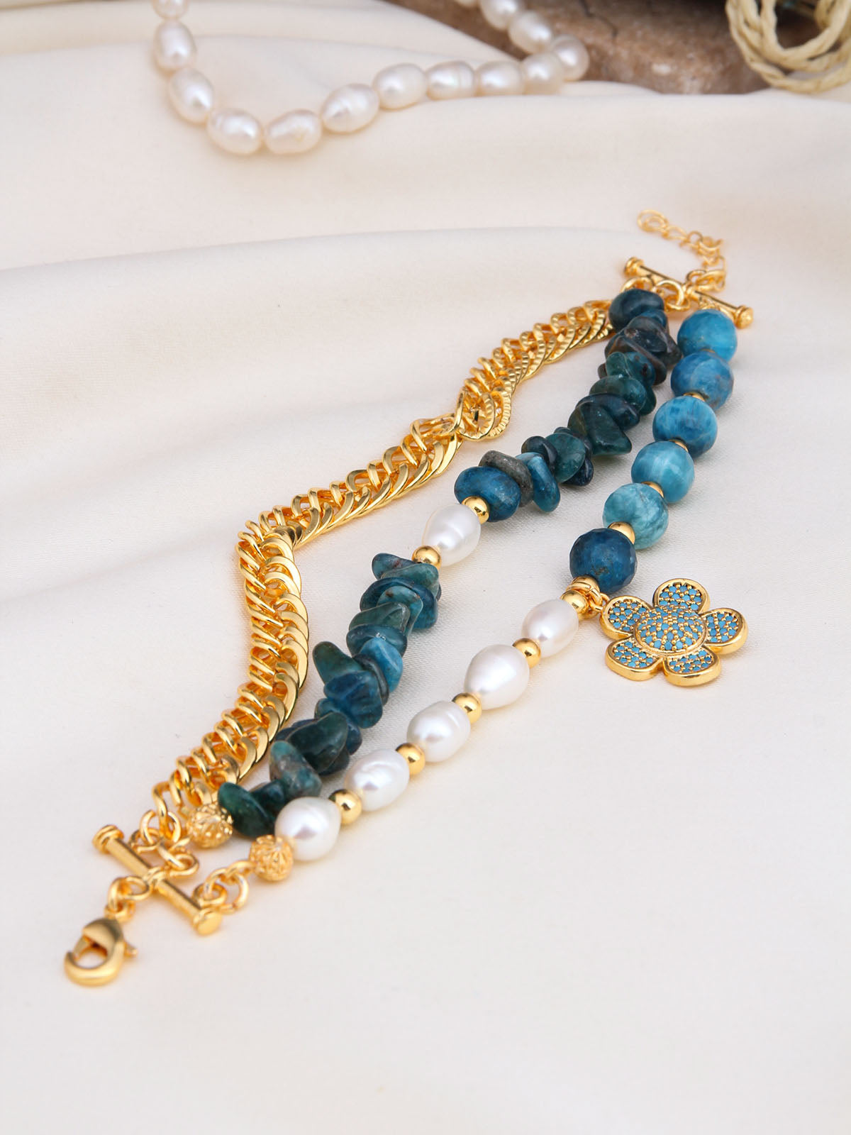 Lapis & Pearl & Zircon Bracelet