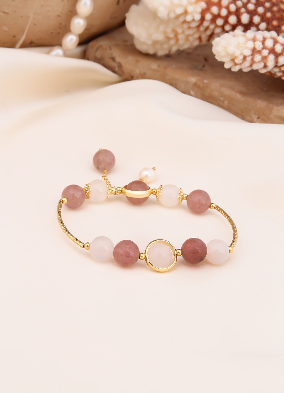 Pink Quartz & Pearl Bracelet