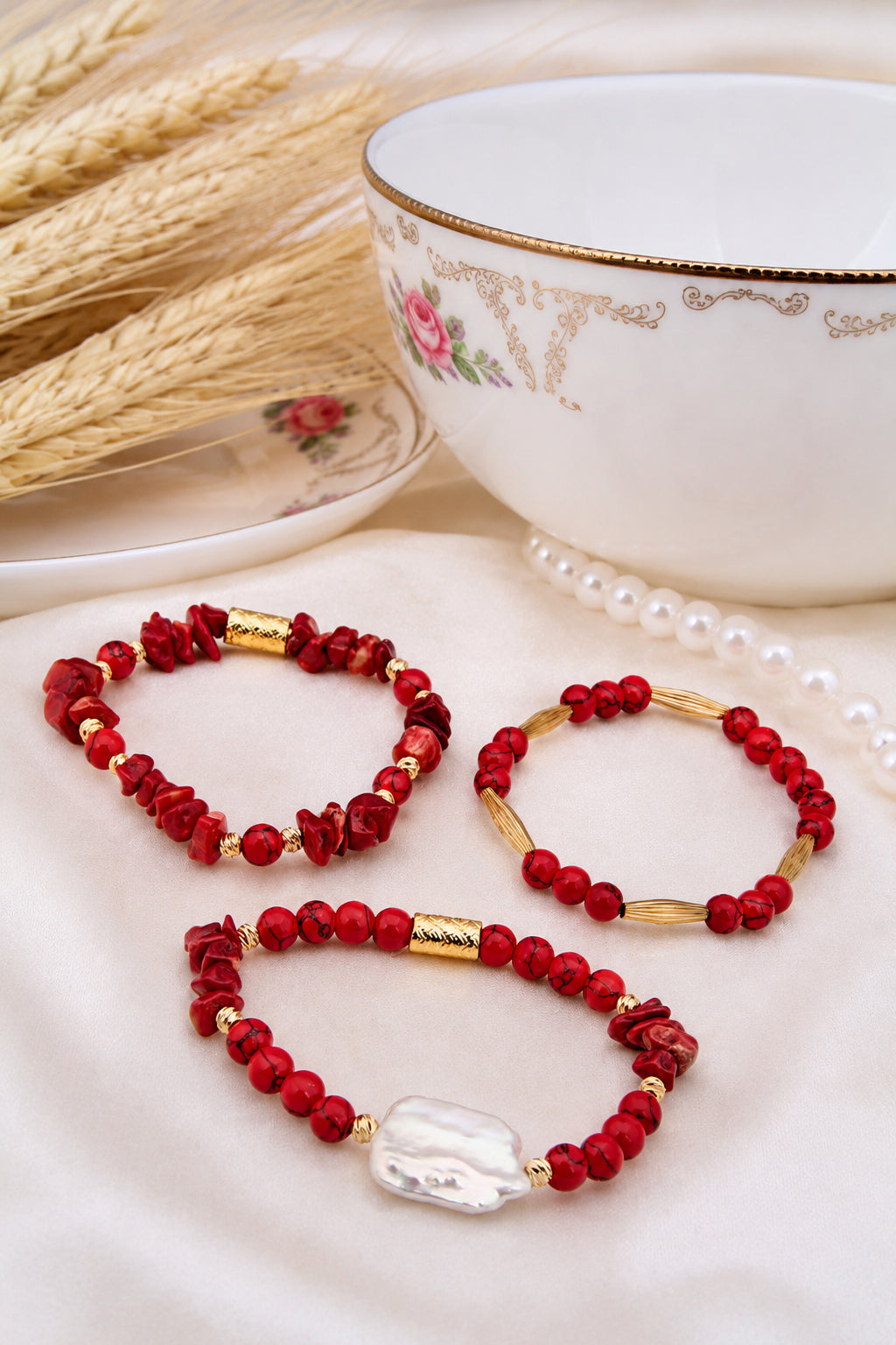 Coral & Pearl Bracelet