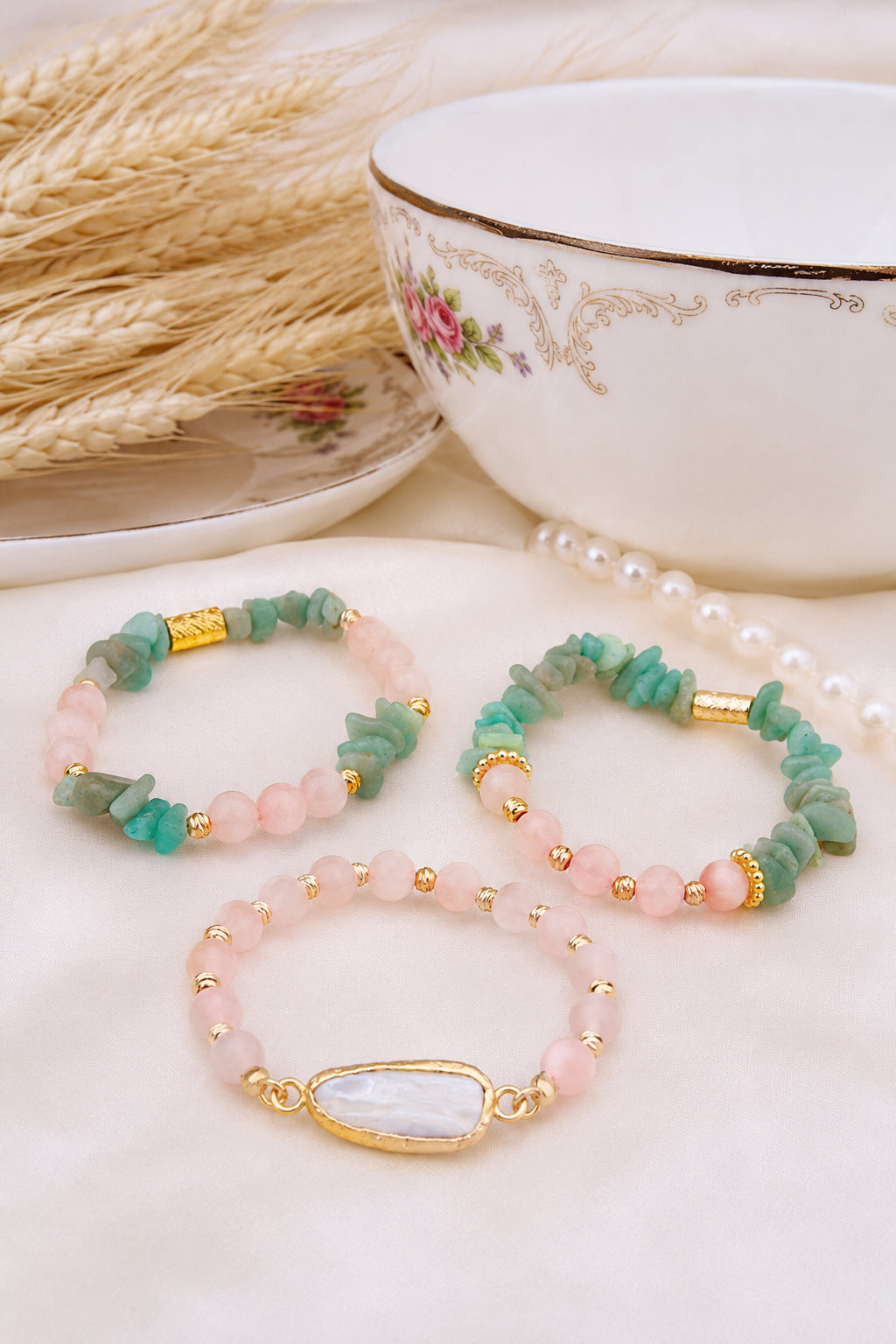 Pink Quartz & Pearl Bracelet