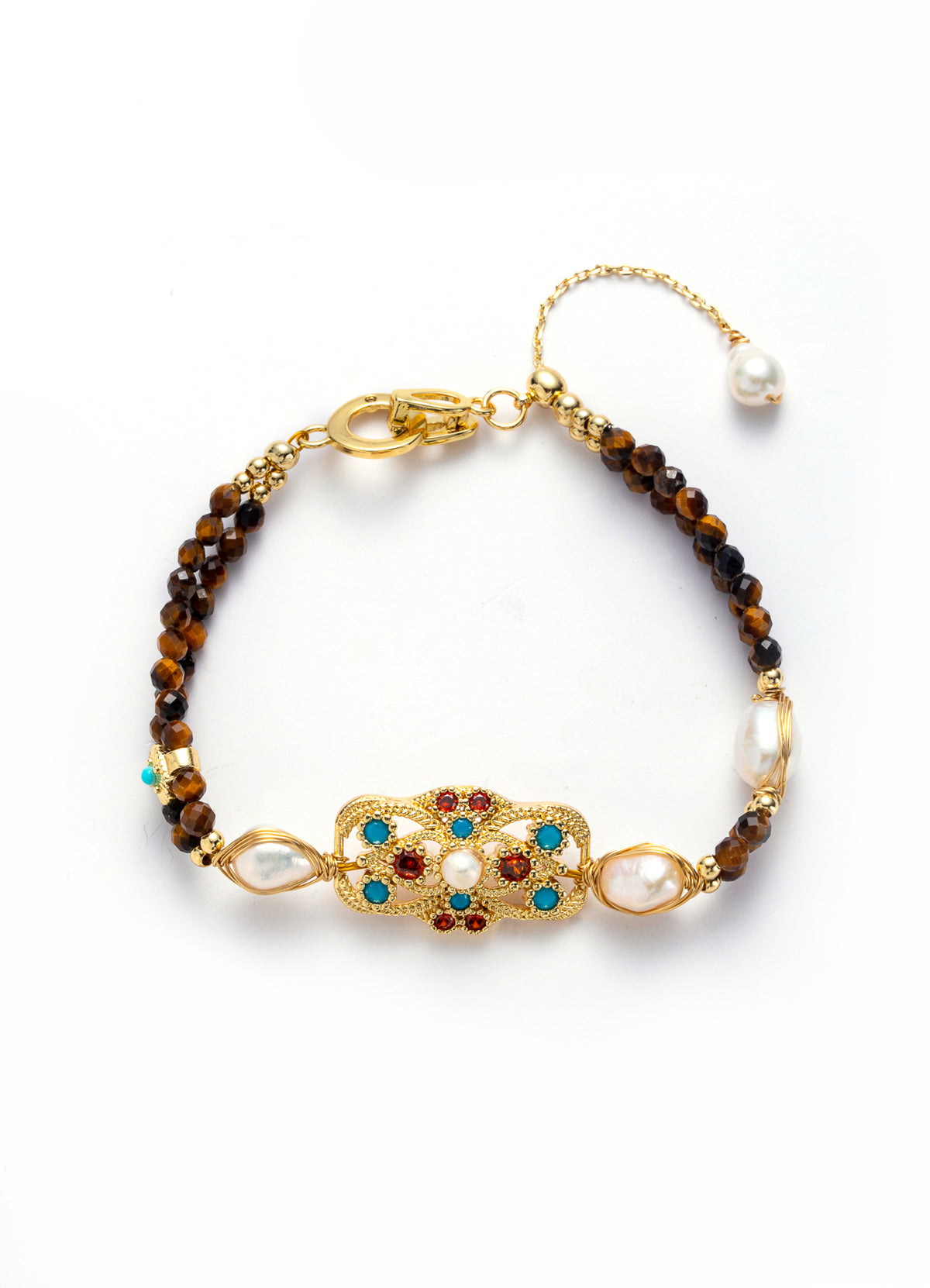 Tiger Eyes & Pearl Bracelet