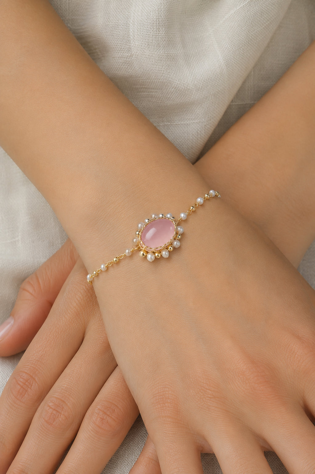 Pink Quartz & Pearl Bracelet