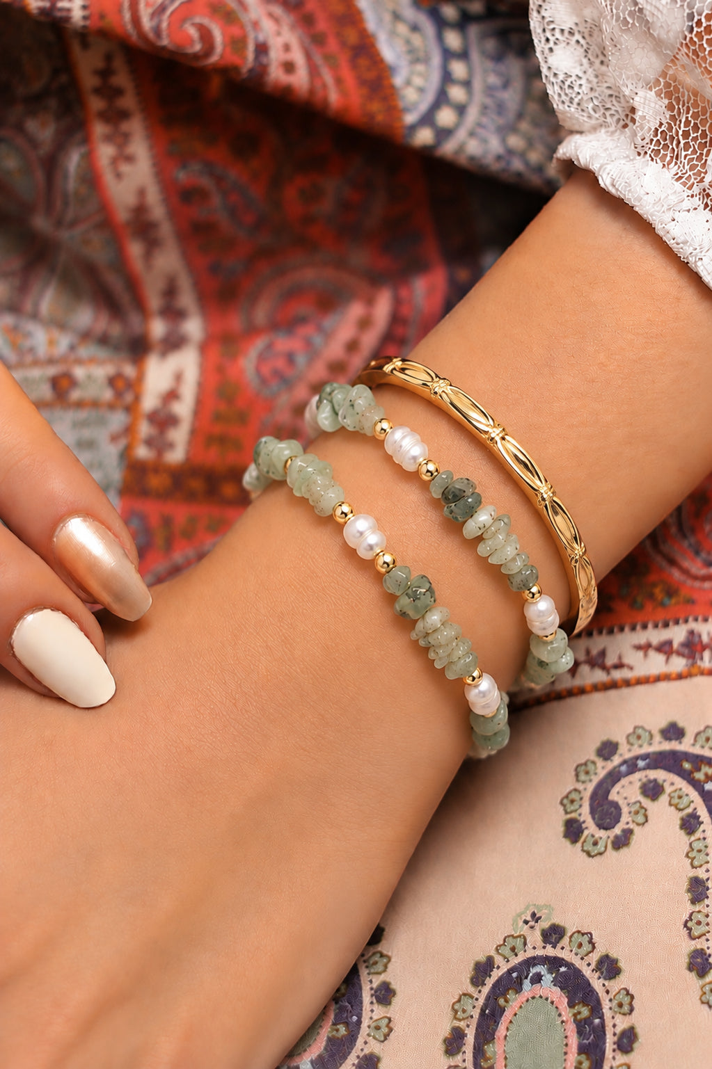 Prehnite & Pearl Bracelet