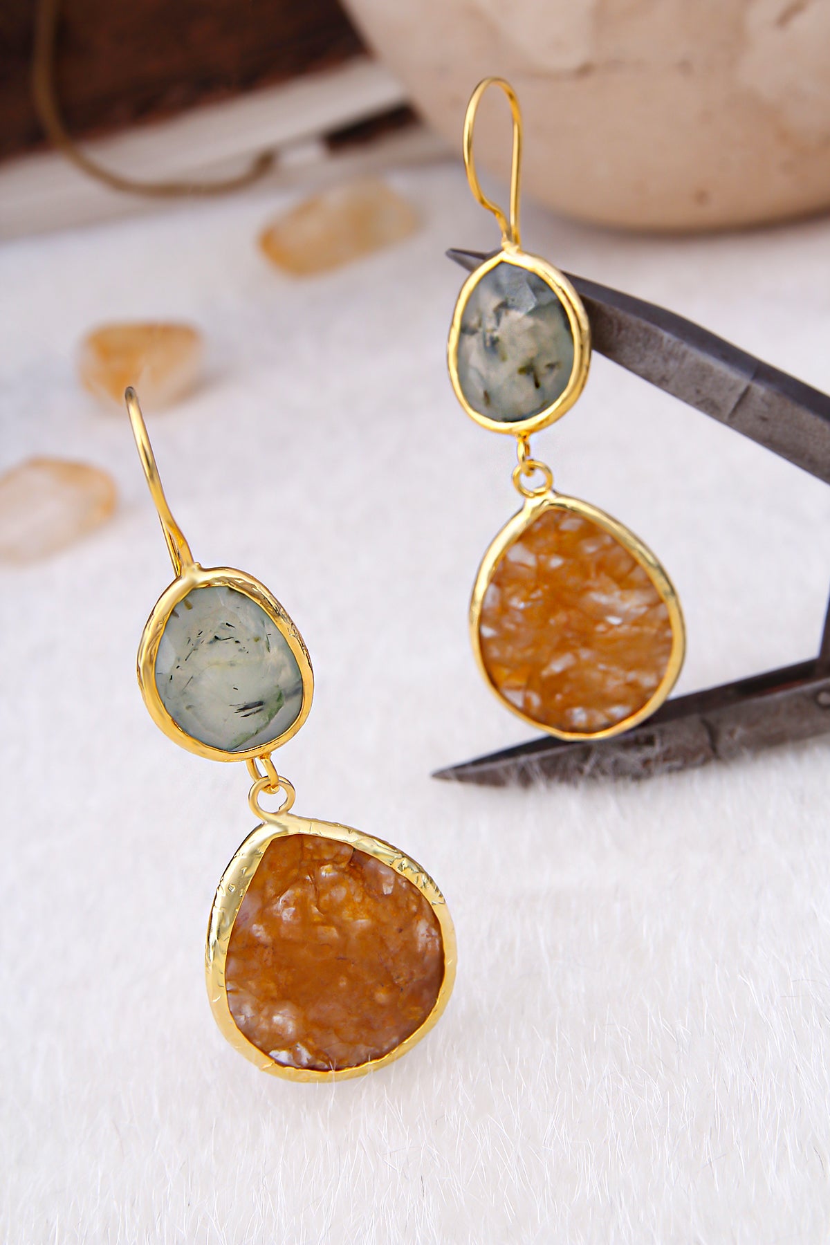 Prehnite & Citrine Boucles d'oreilles