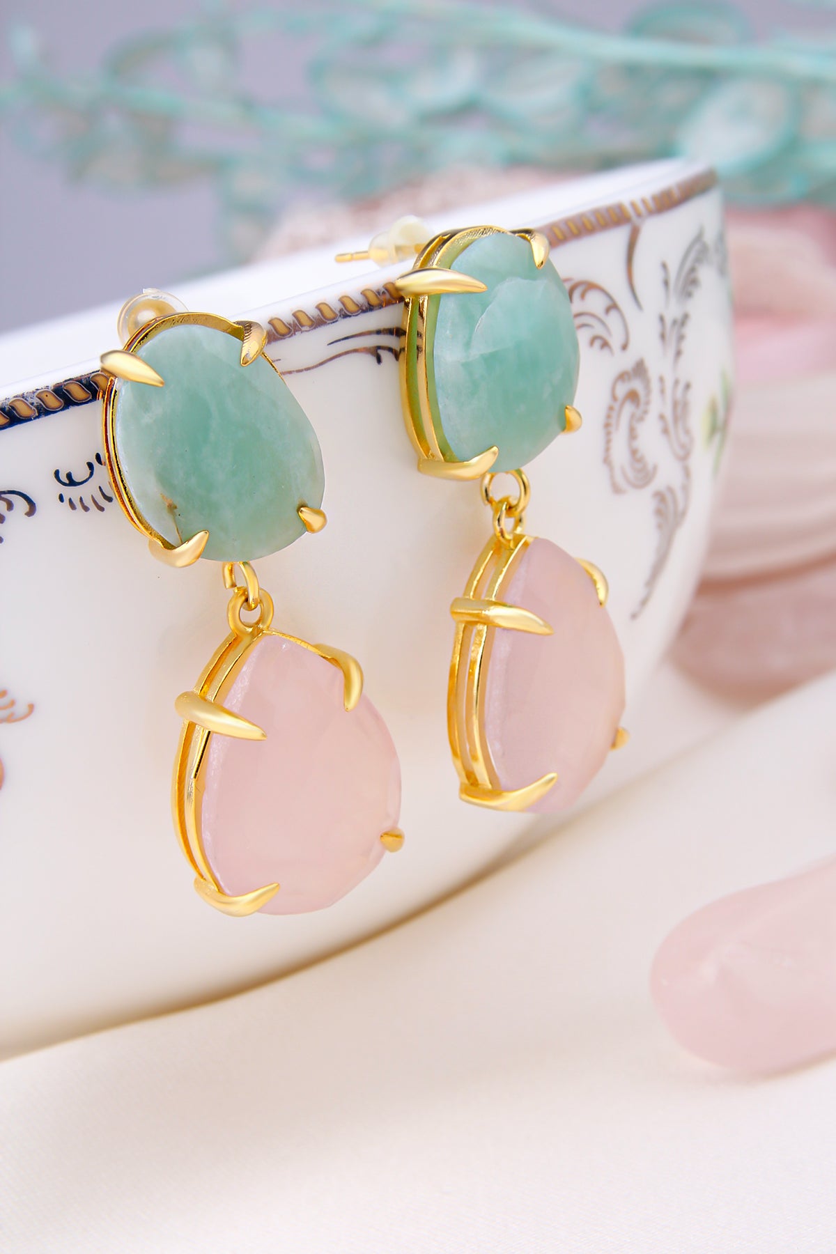 Amazonite & Pink Quartz Boucles d'oreilles