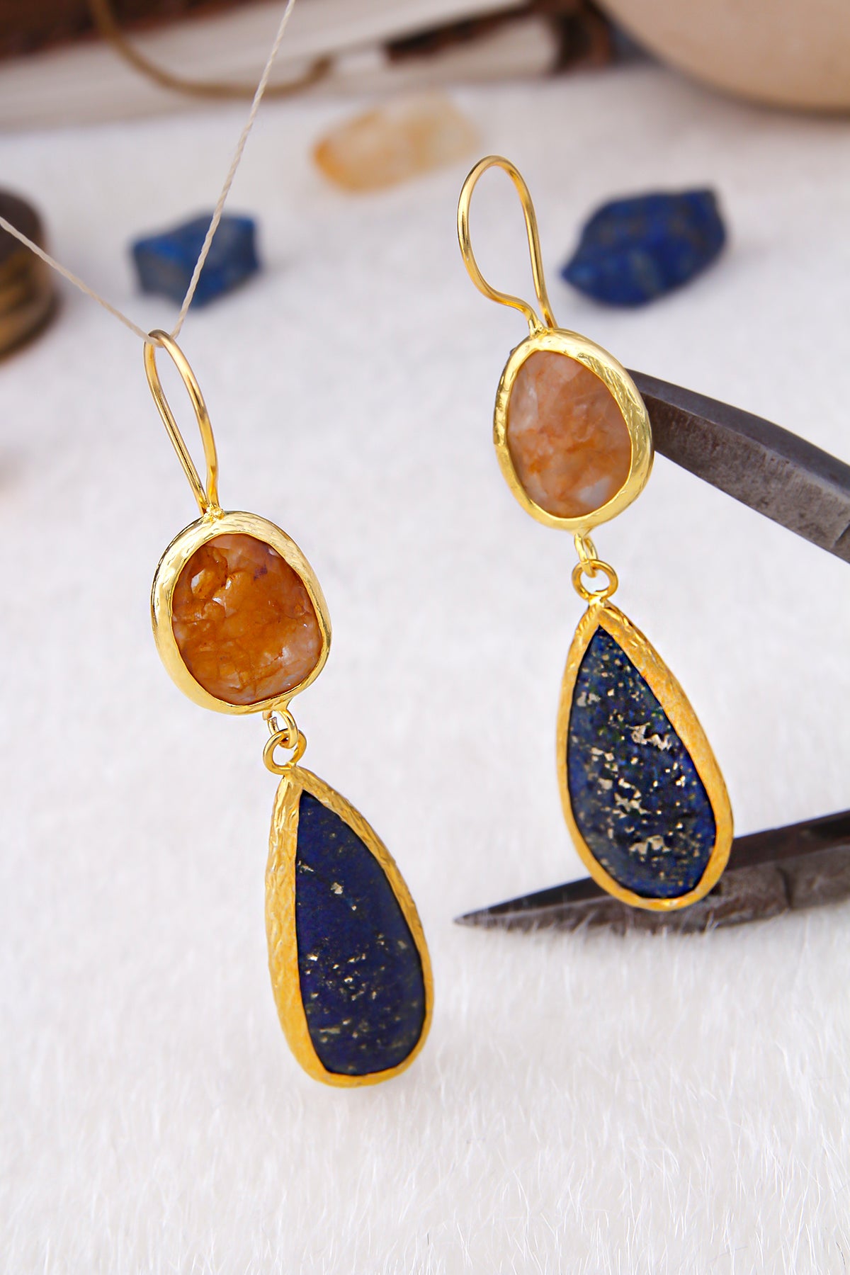 Citrine & Lapis Boucles d'oreilles