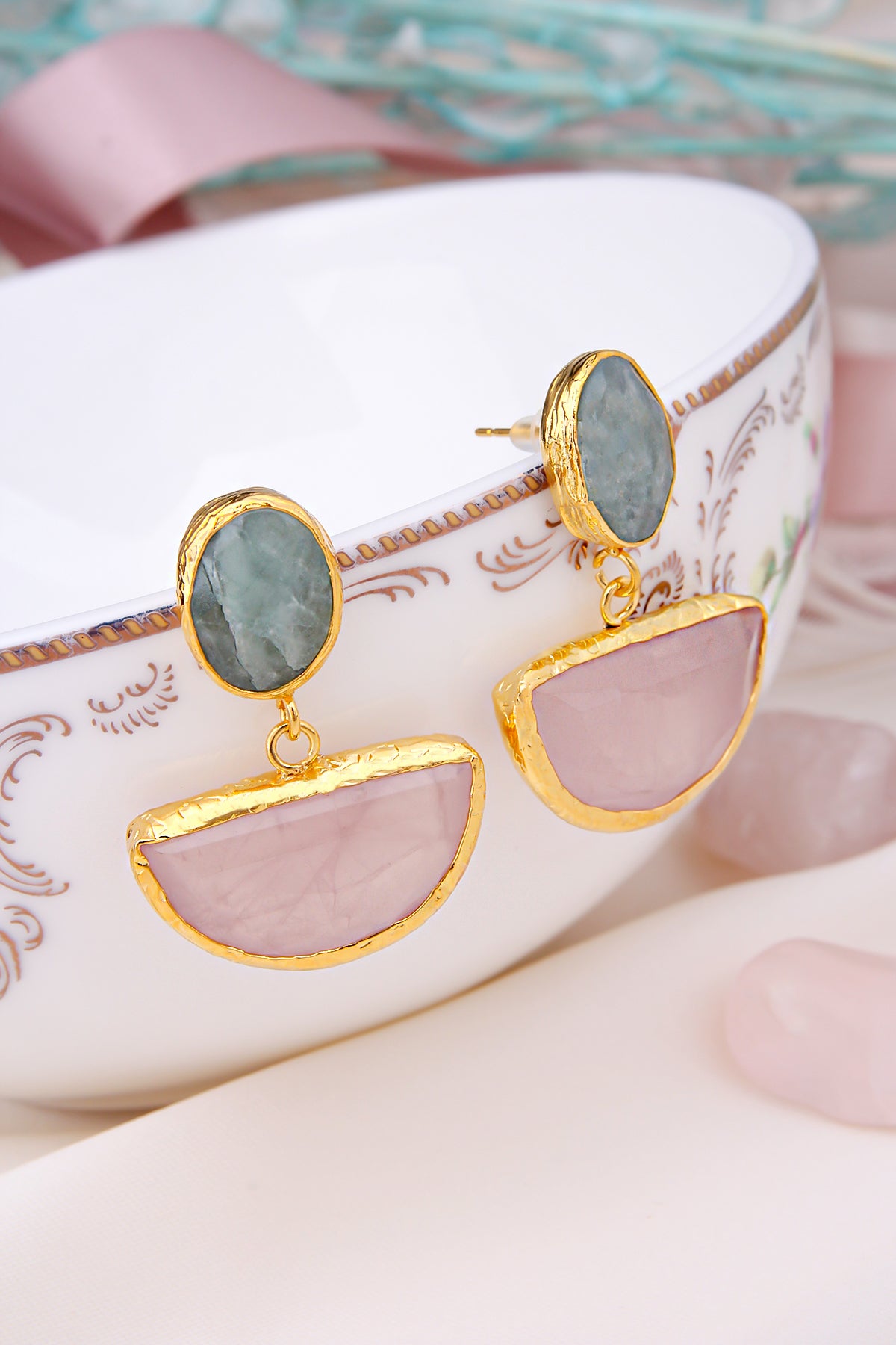 Pink Quartz & Aquamarine Boucles d'oreilles