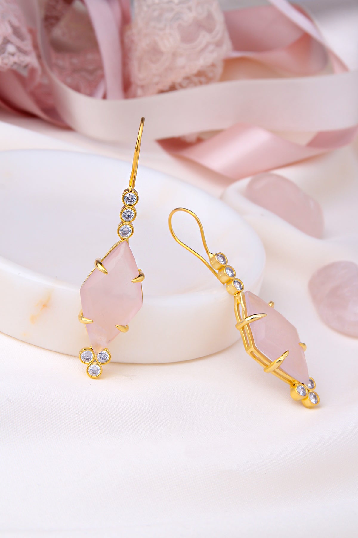 Pink Quartz Boucles d'oreilles