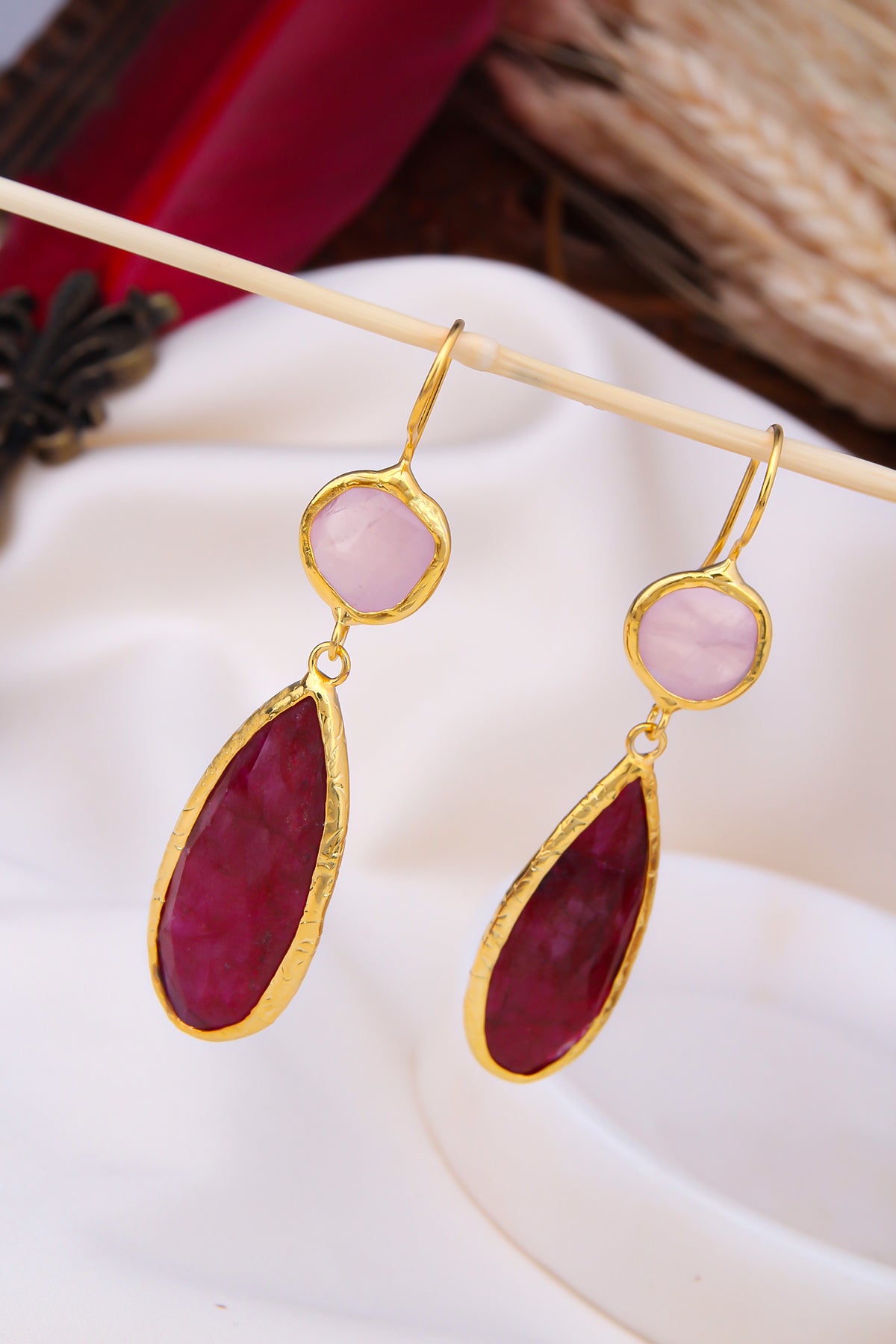 Pink Quartz & Agate Boucles d'oreilles