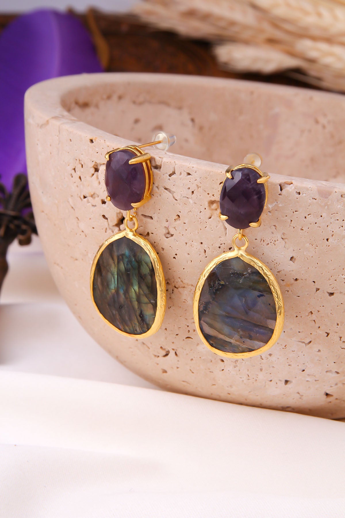 Amethyst & Labradorite Boucles d'oreilles