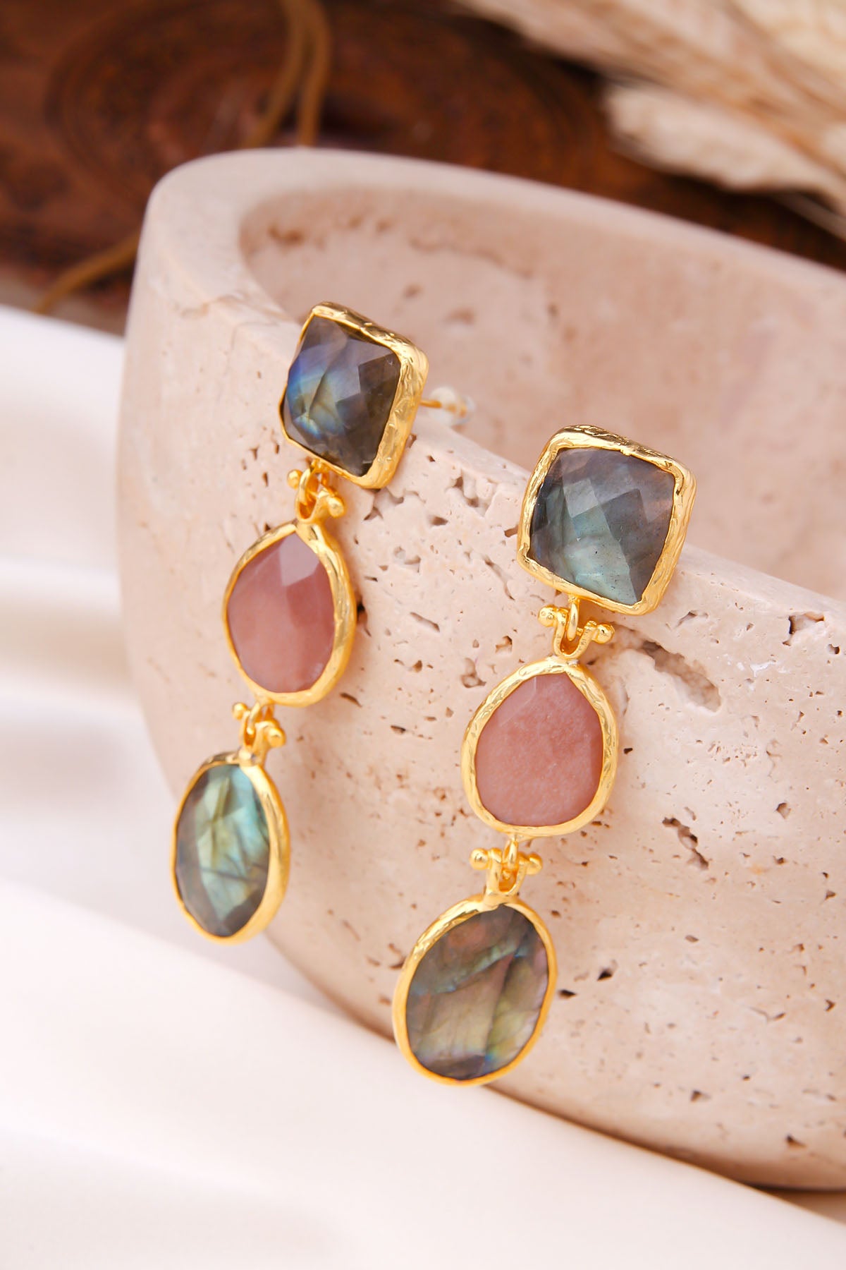 Labradorite & Sun Stone Boucles d'oreilles