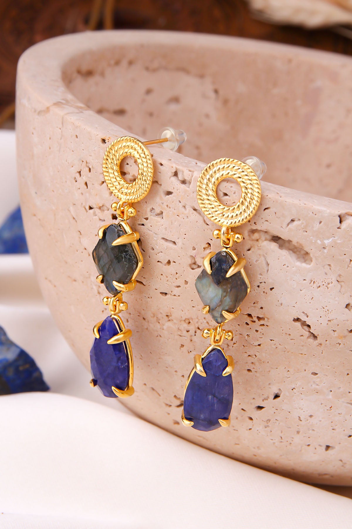 Labradorite & Saphire Boucles d'oreilles