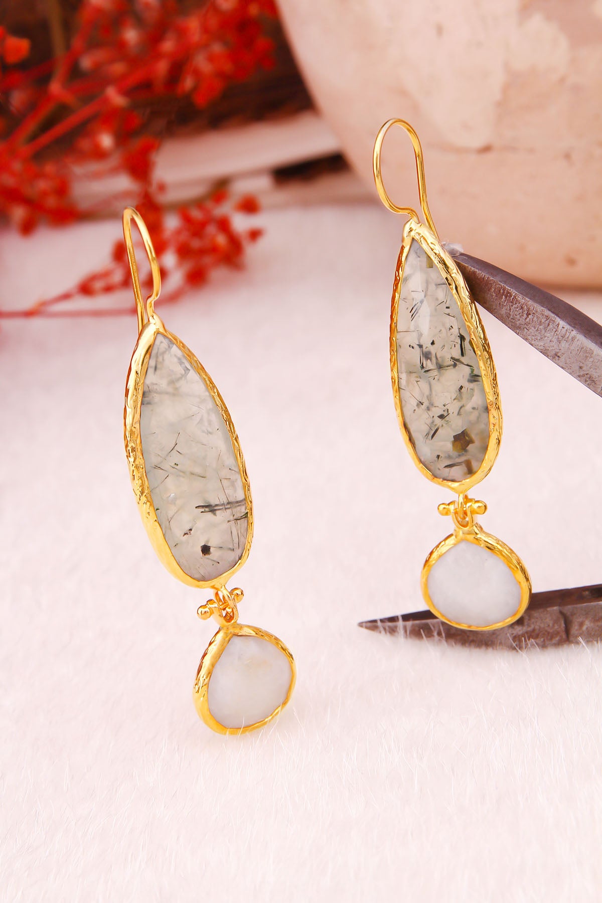 Prehnite & Moon Stone Boucles d'oreilles