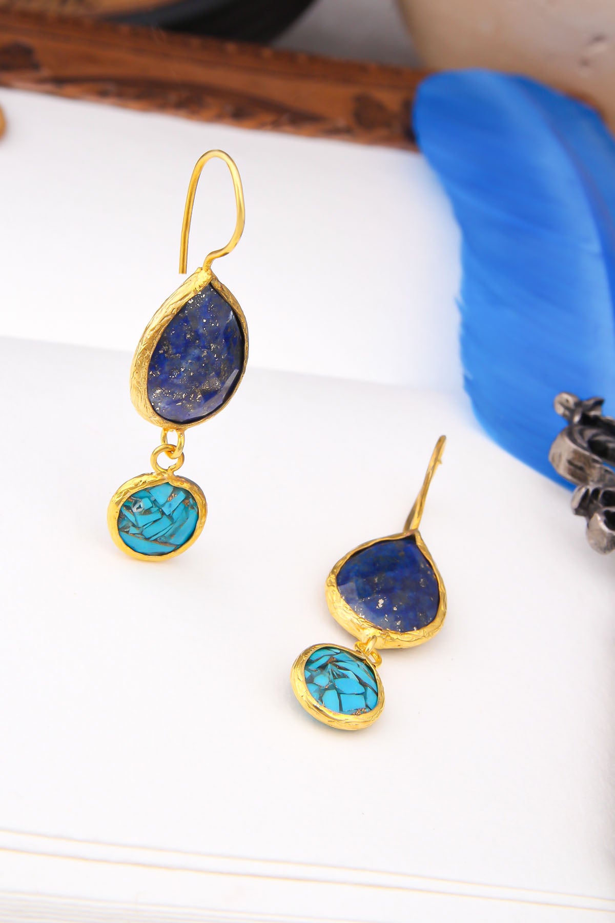 Turquoise & Lapis Boucles d'oreilles