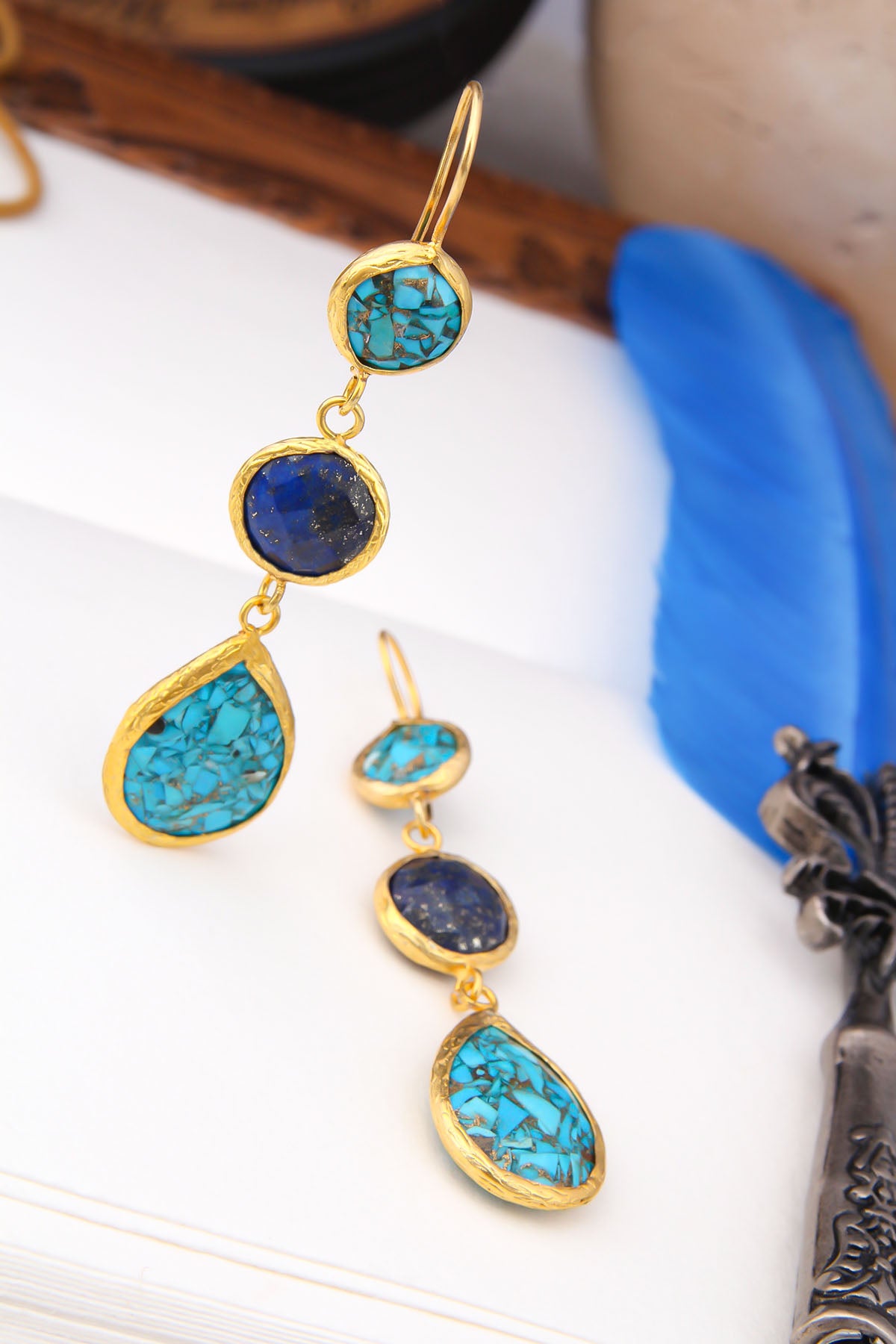 Turquoise & Lapis Boucles d'oreilles
