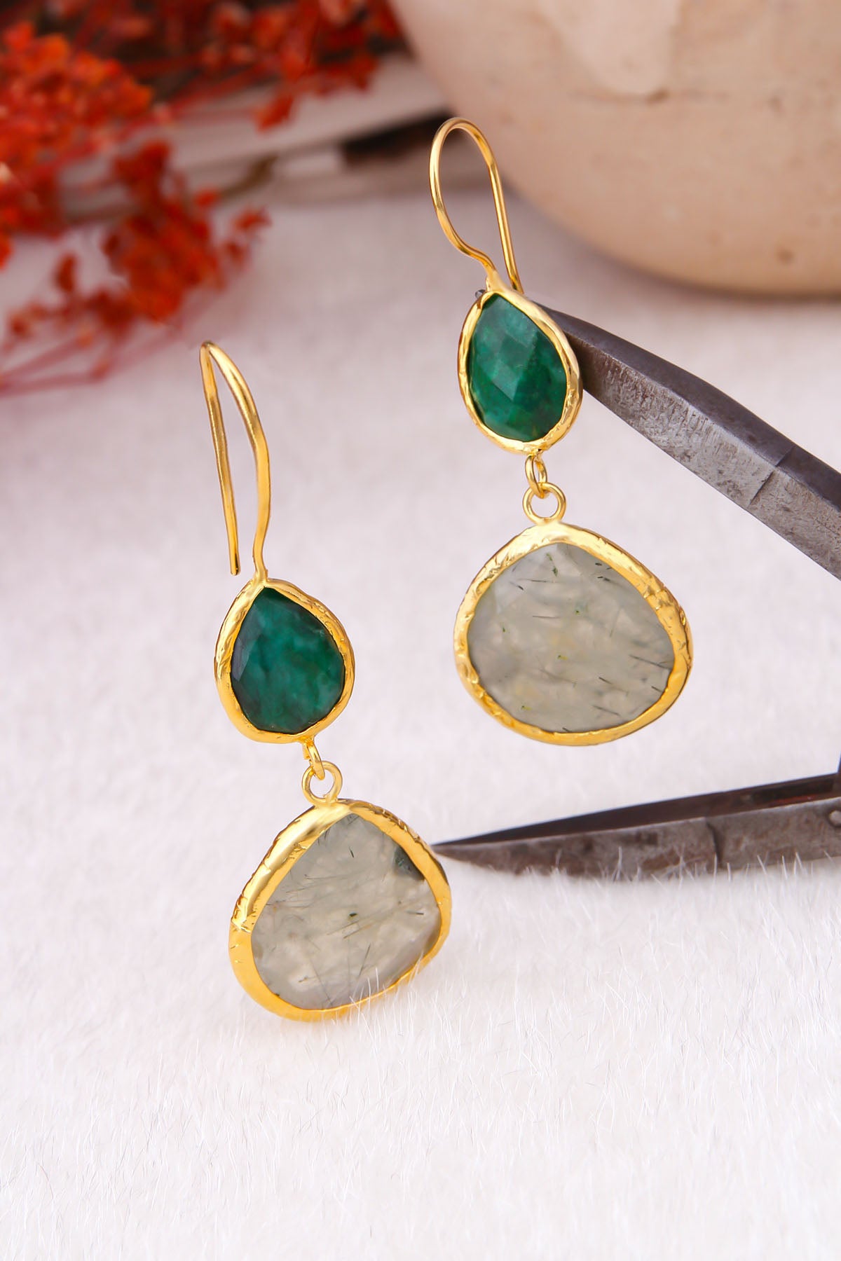 Agate & Prehnite Boucles d'oreilles