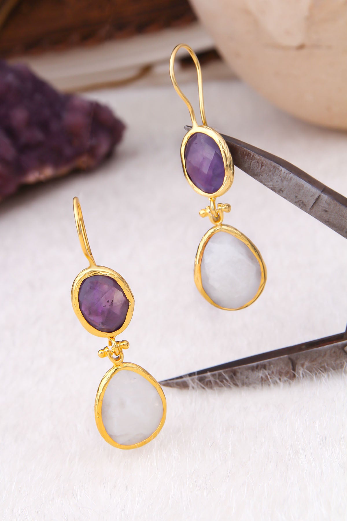 Amethyst & Moon Stone Boucles d'oreilles