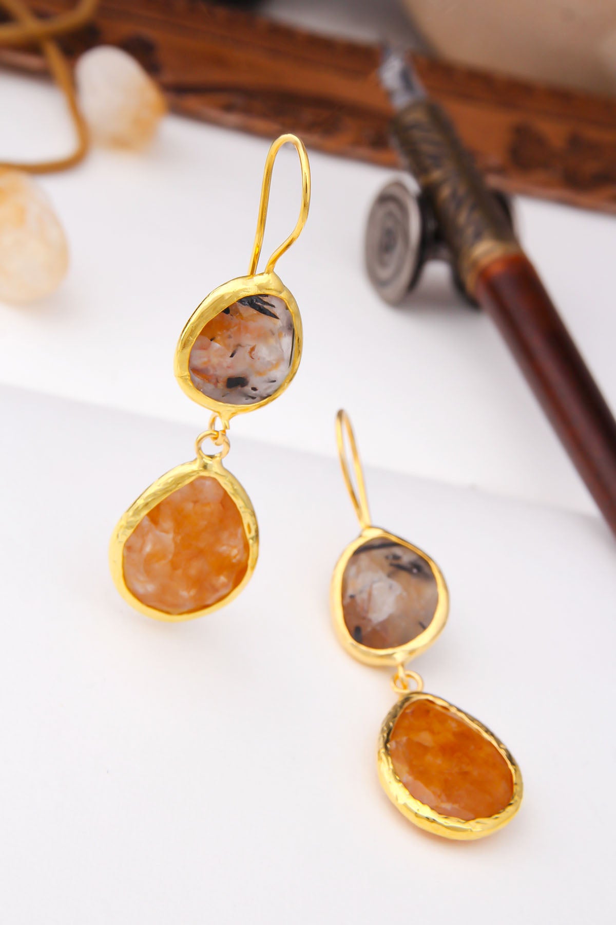 Prehnite & Citrine Boucles d'oreilles