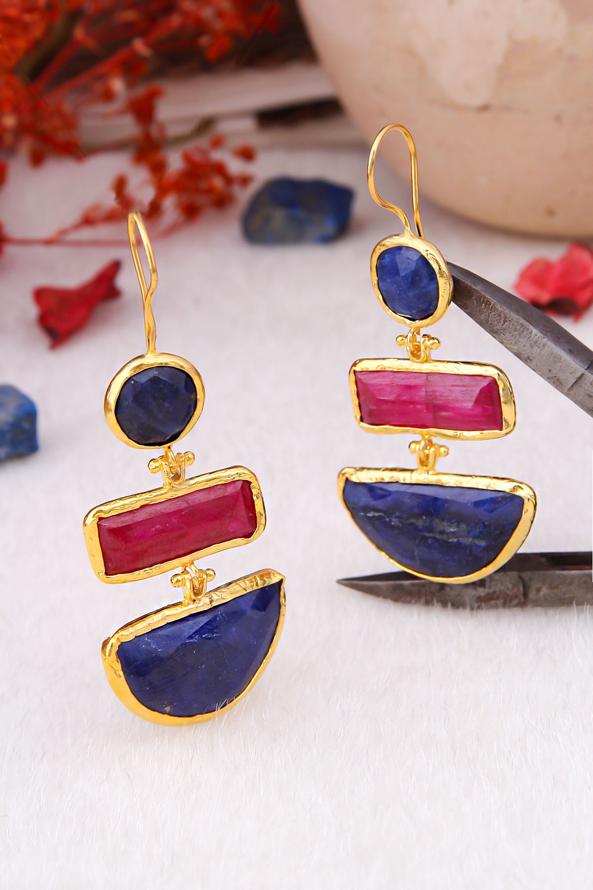 Saphire & Agate Boucles d'oreilles