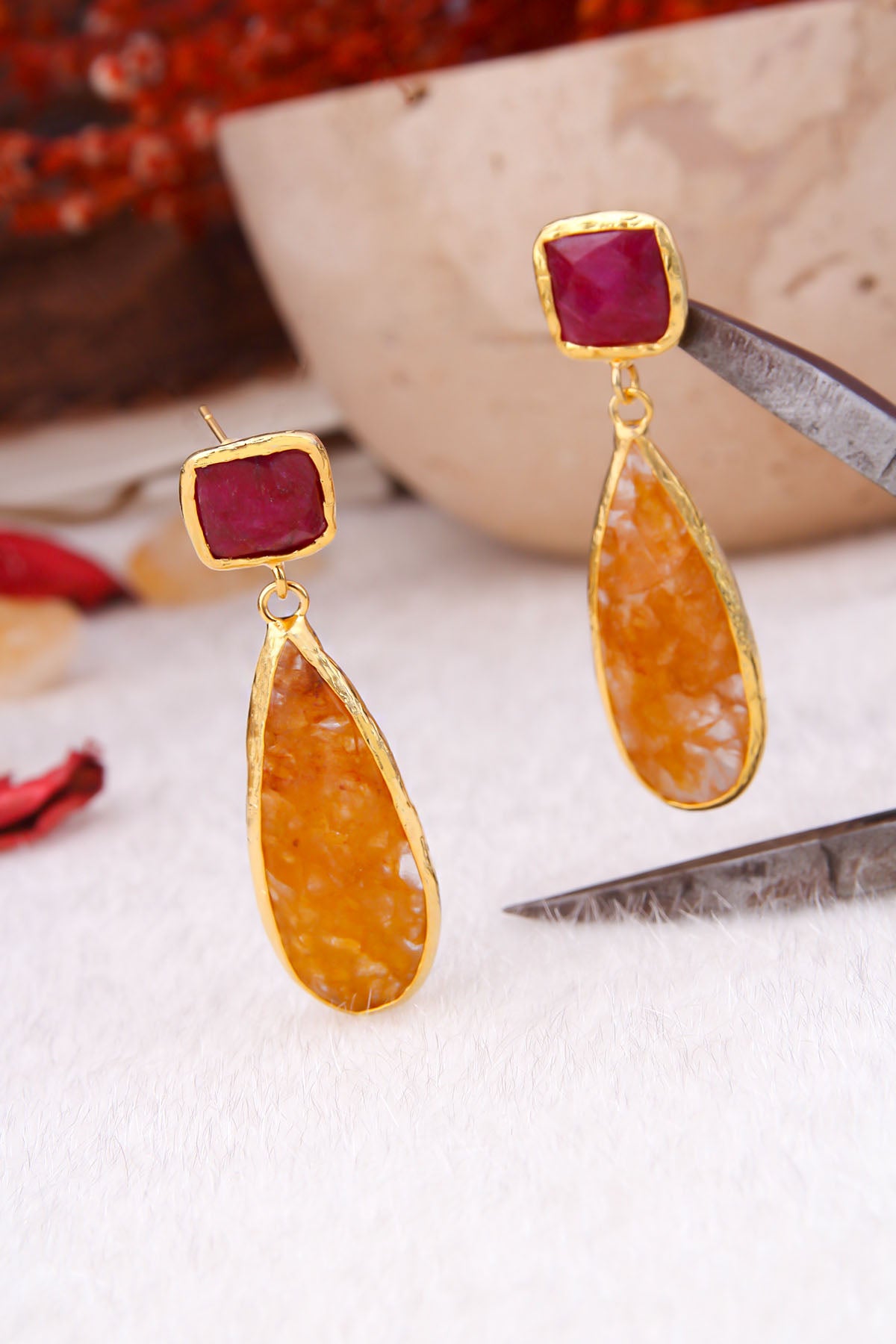 Agate & Citrine Boucles d'oreilles