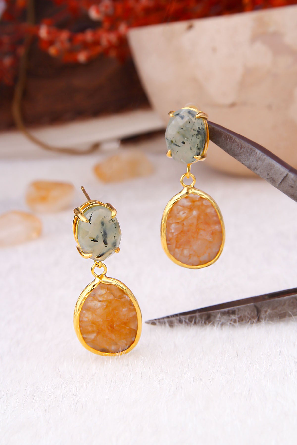 Prehnite & Citrine Boucles d'oreilles