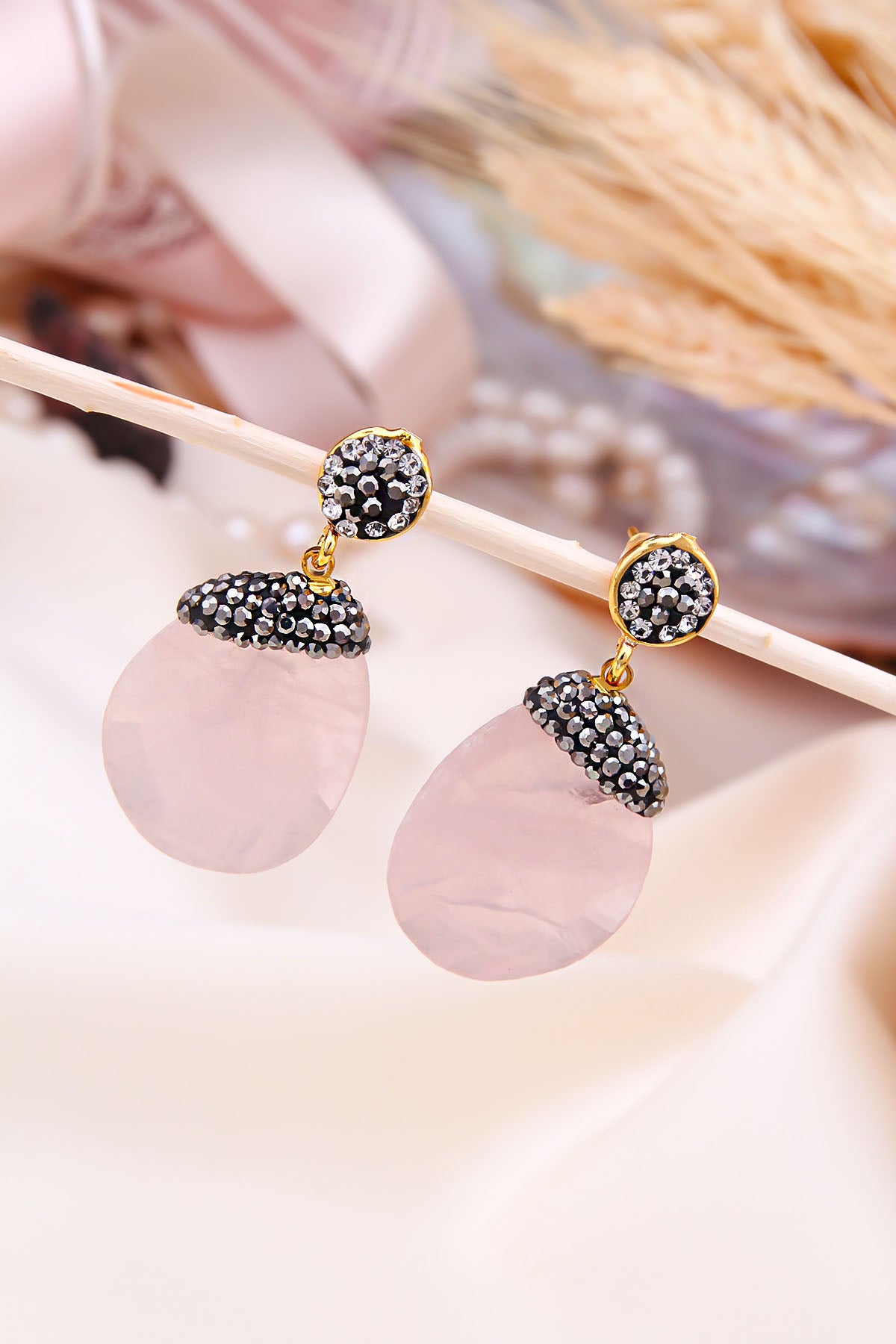 Pink Quartz Boucles D'oreilles