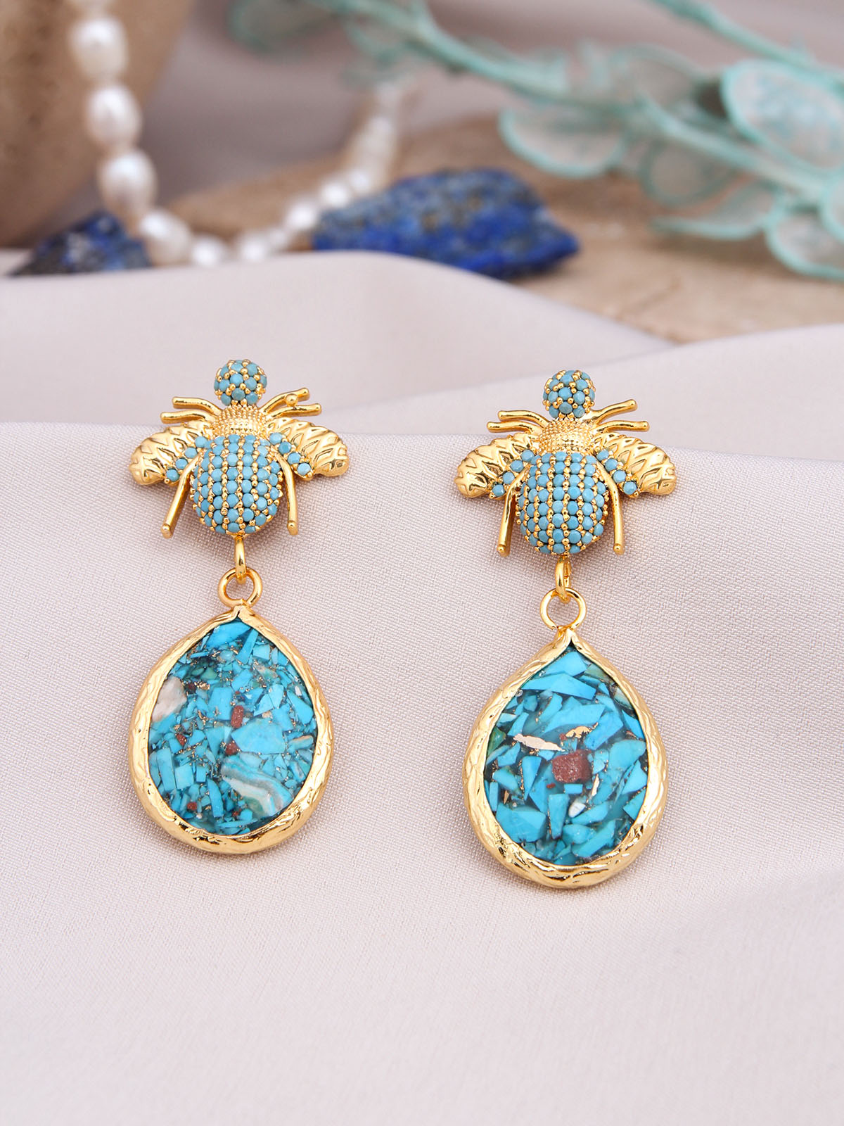 Turquoise & Zircon Boucles d'oreilles
