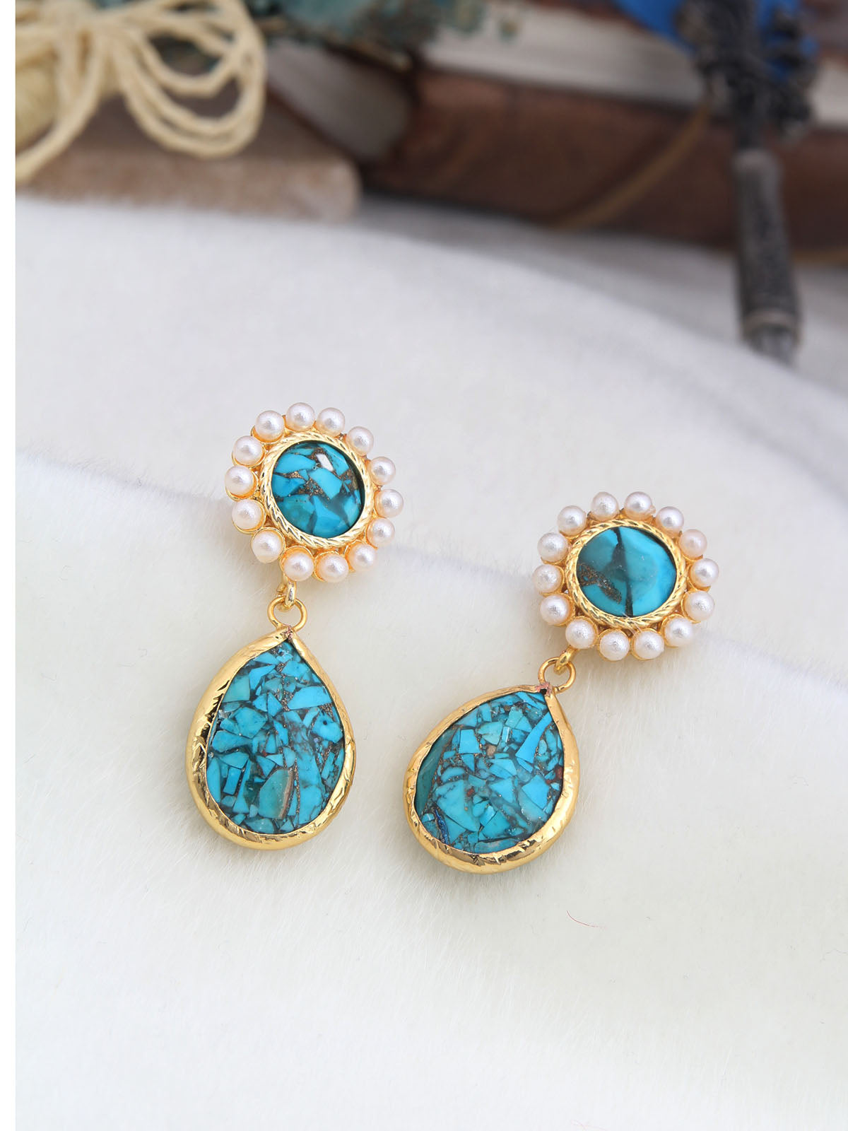 Turquoise & Pearl Boucle d'oreilles