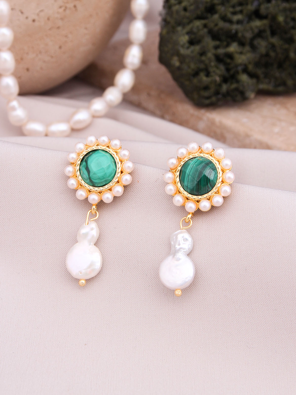 Malahite & Pearl Boucles d'oreilles
