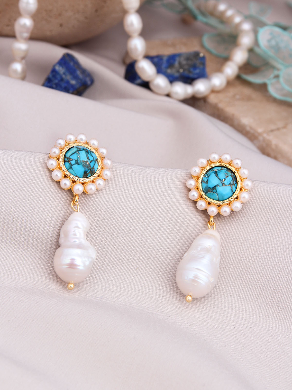 Turquoise & Pearl Boucles d'oreilles