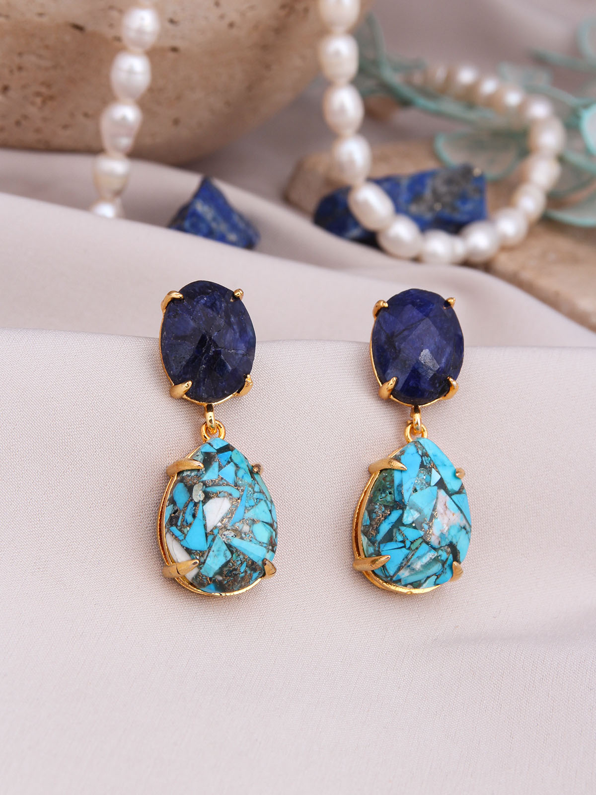 Turquoise & Lapis Boucles d'oreilles