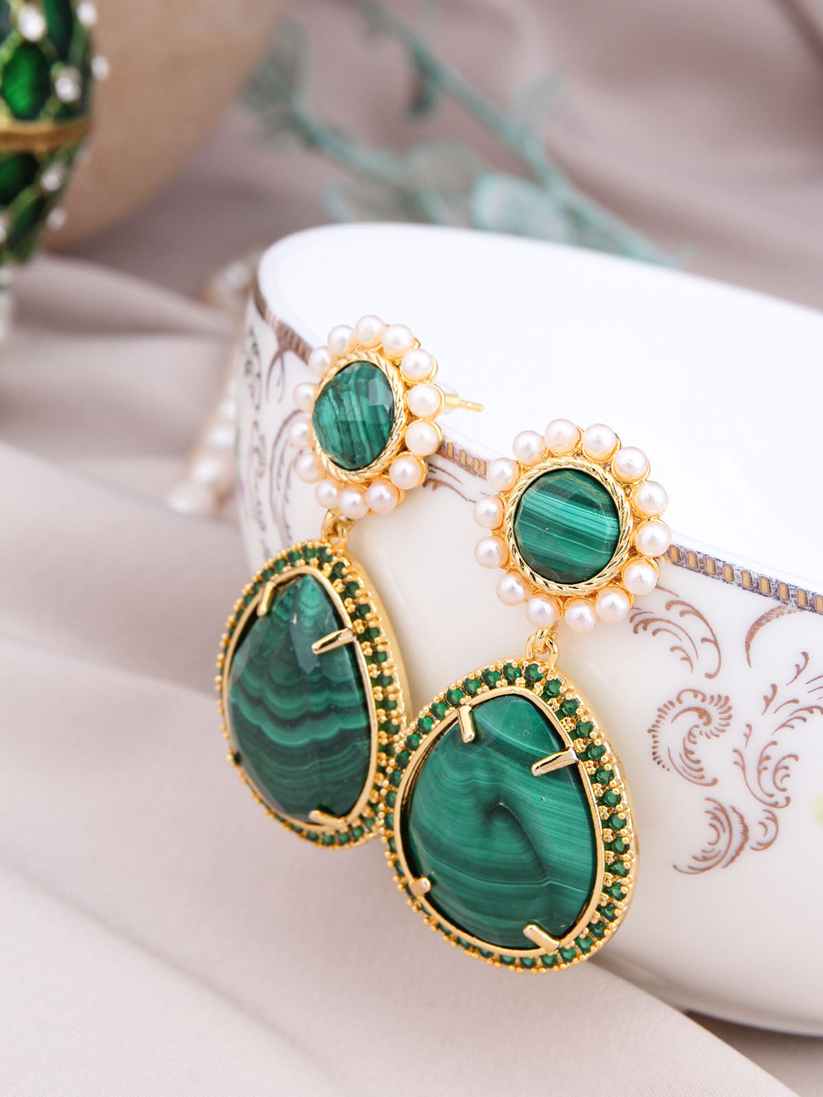 Malahite & Zircon  Boucles d'oreilles