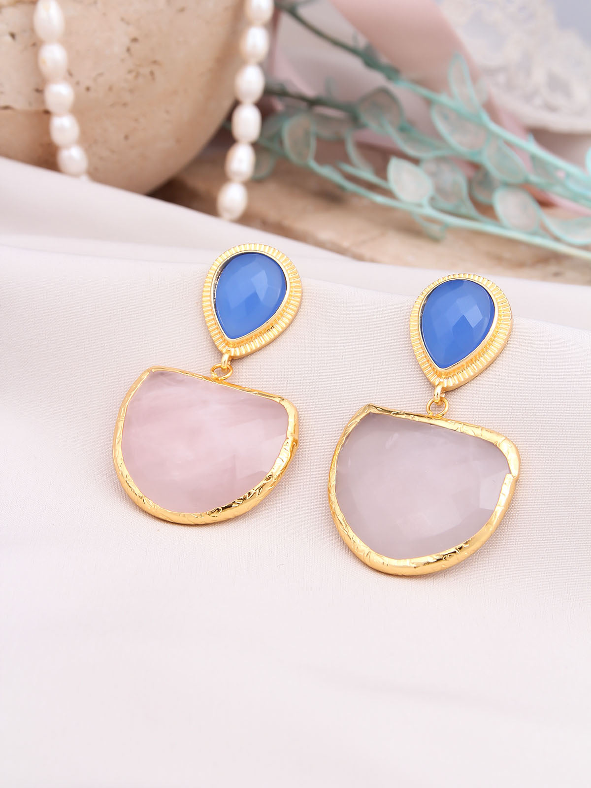 Pink Quartz &amp; Cat Eyes Earrings