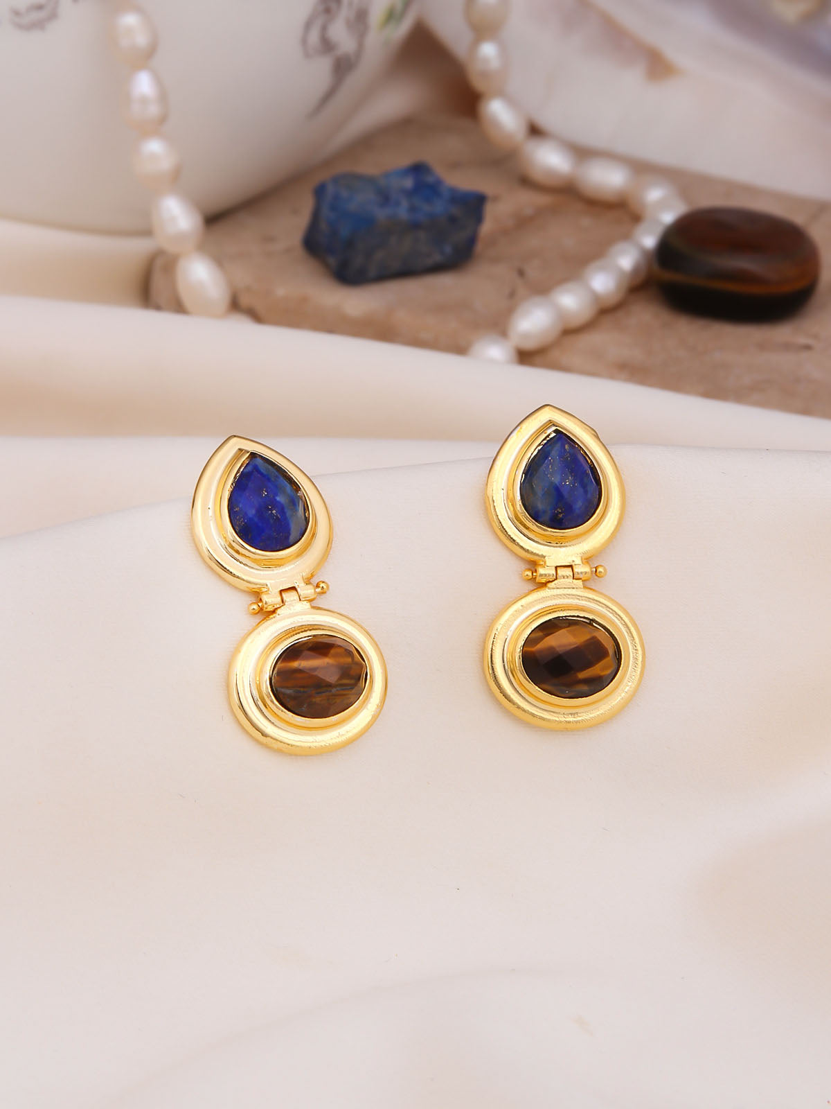 Tiger Eyes & Lapis Boucles d'oreilles