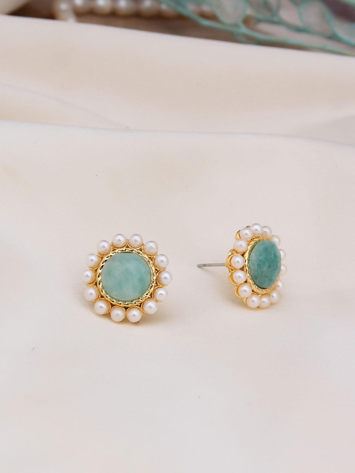 Amazonite & Pearl Boucles d'oreilles