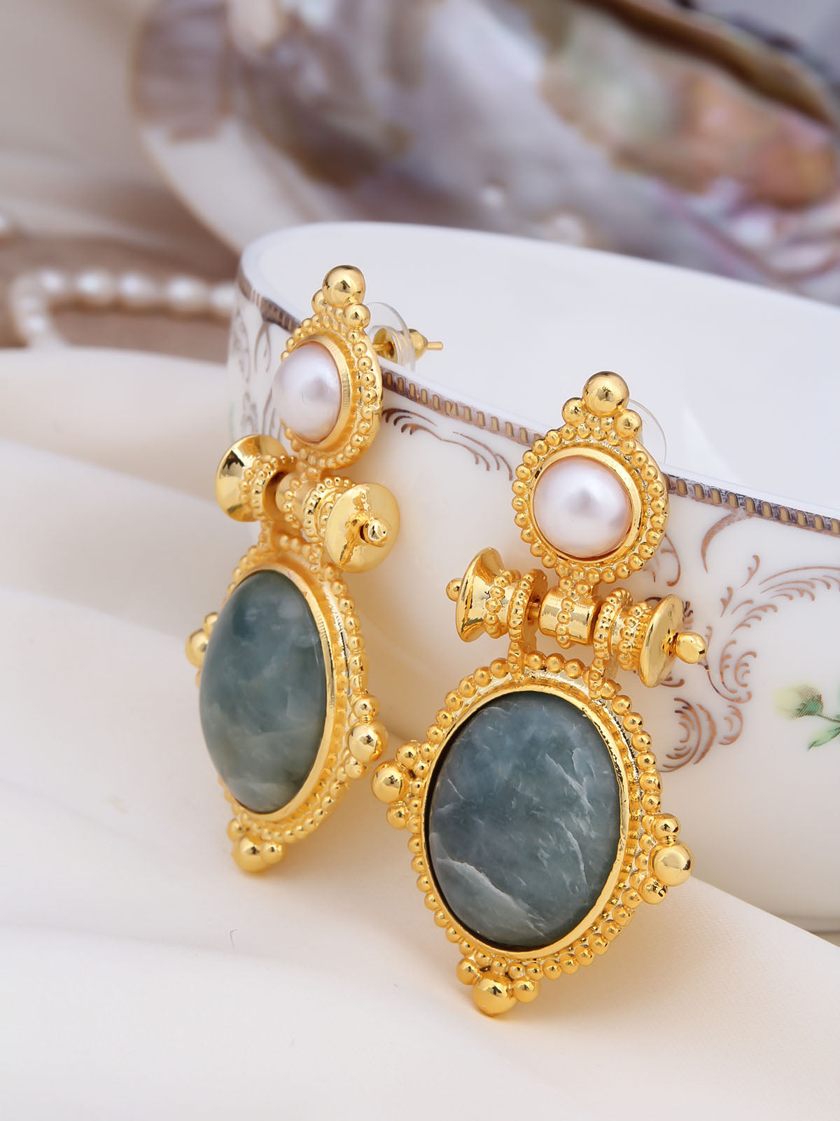 Amazonite & Pearl Boucles d'oreilles