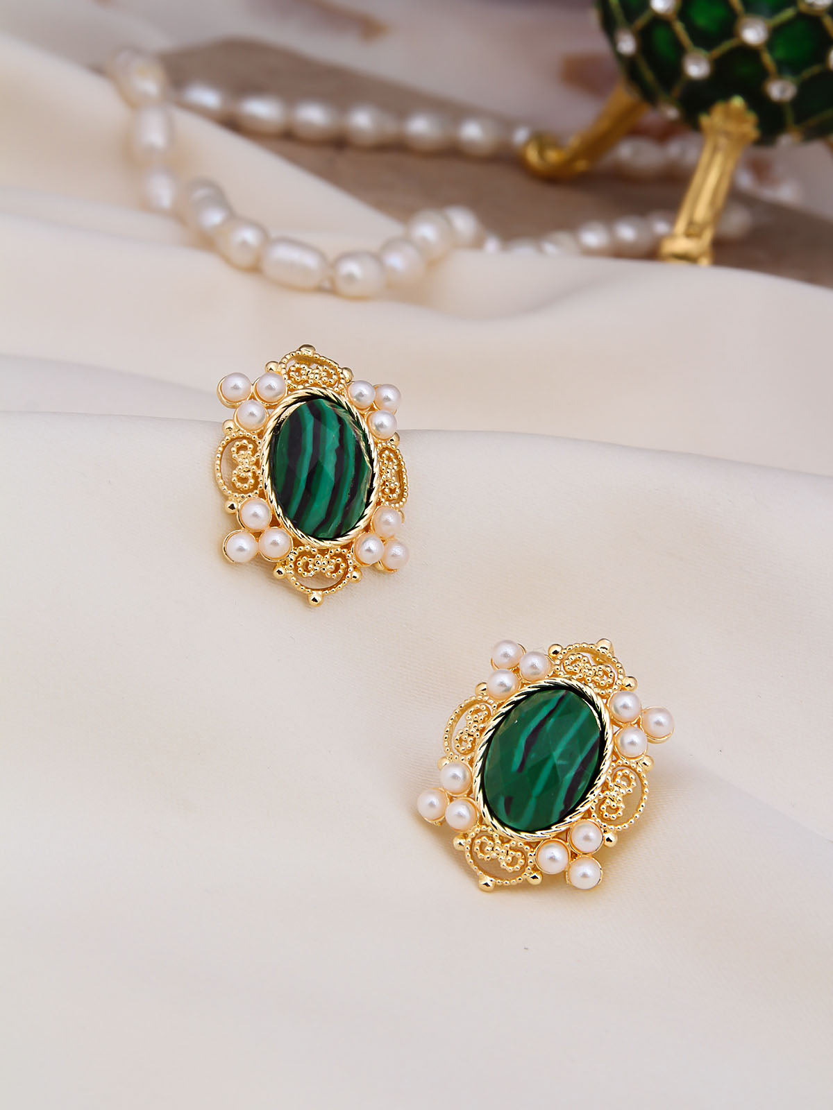 Malahite & Pearl Boucles d'oreilles