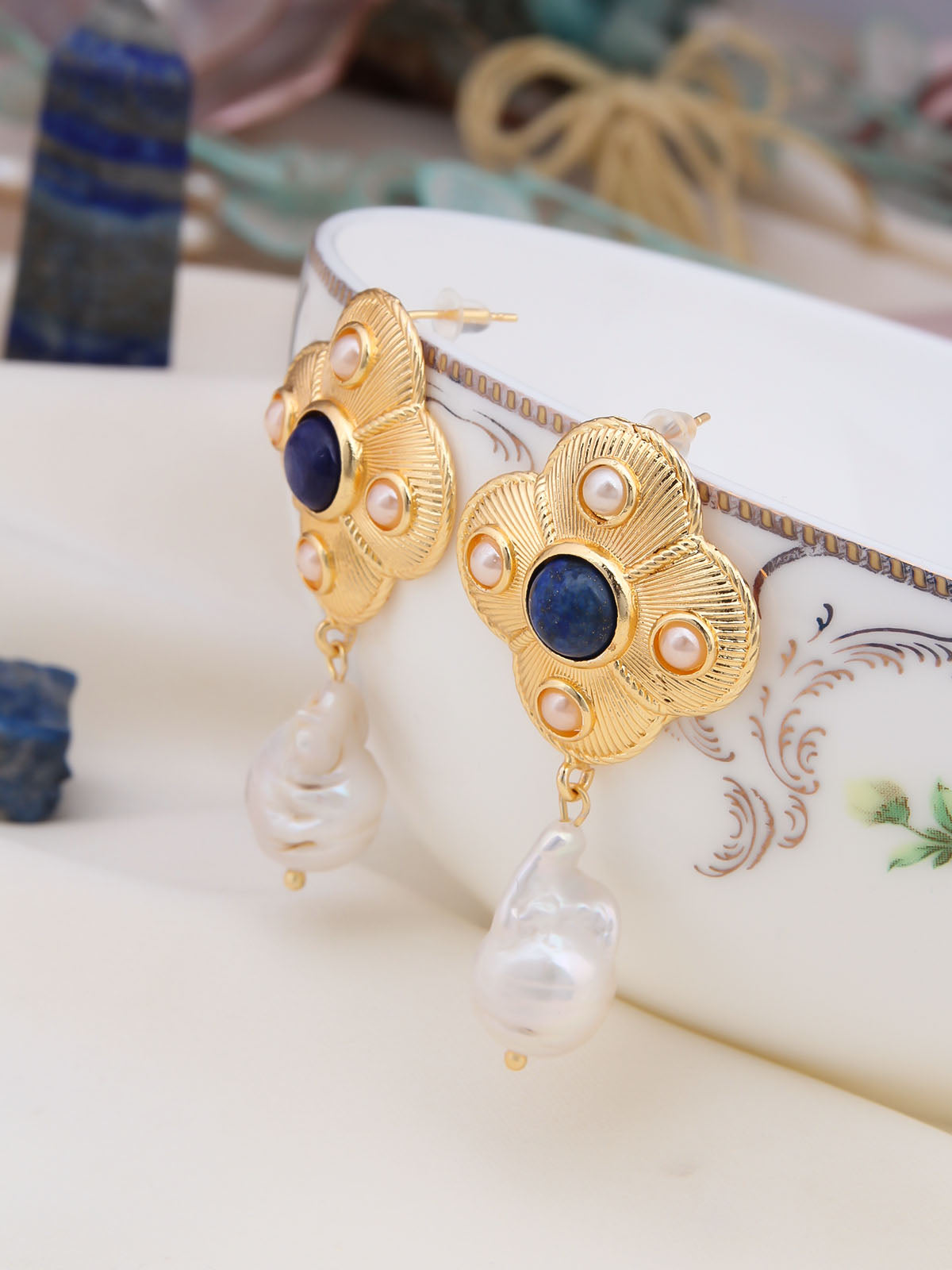 Lapis &amp; Pearl Earrings