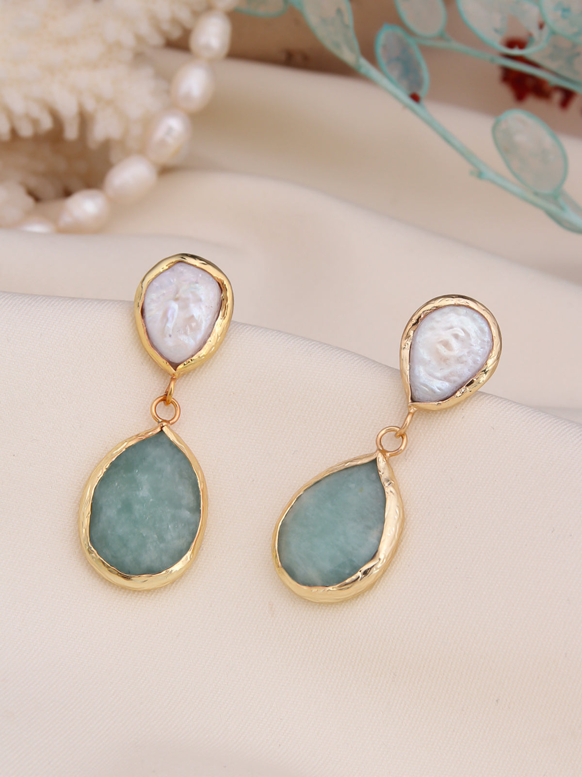 Amazonite & Pearl Boucle D'oreilles