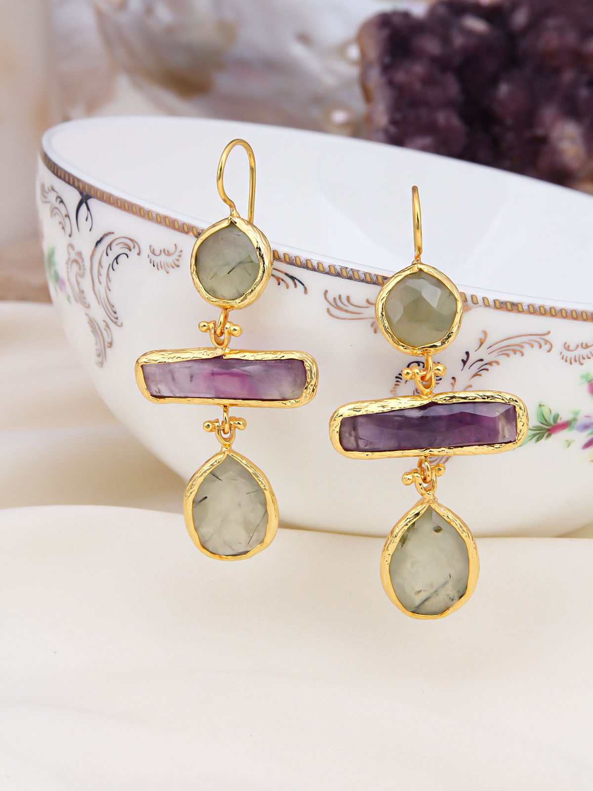 Amethyst & Prinhite Boucles d'oreilles