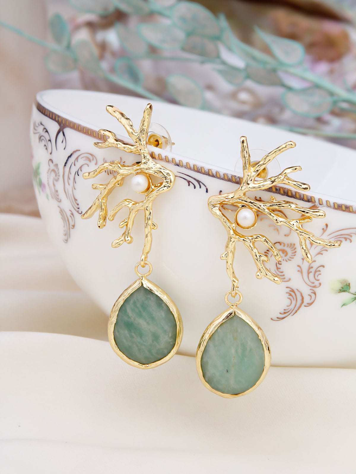 Amazonite & Pearl Boucles d'oreilles