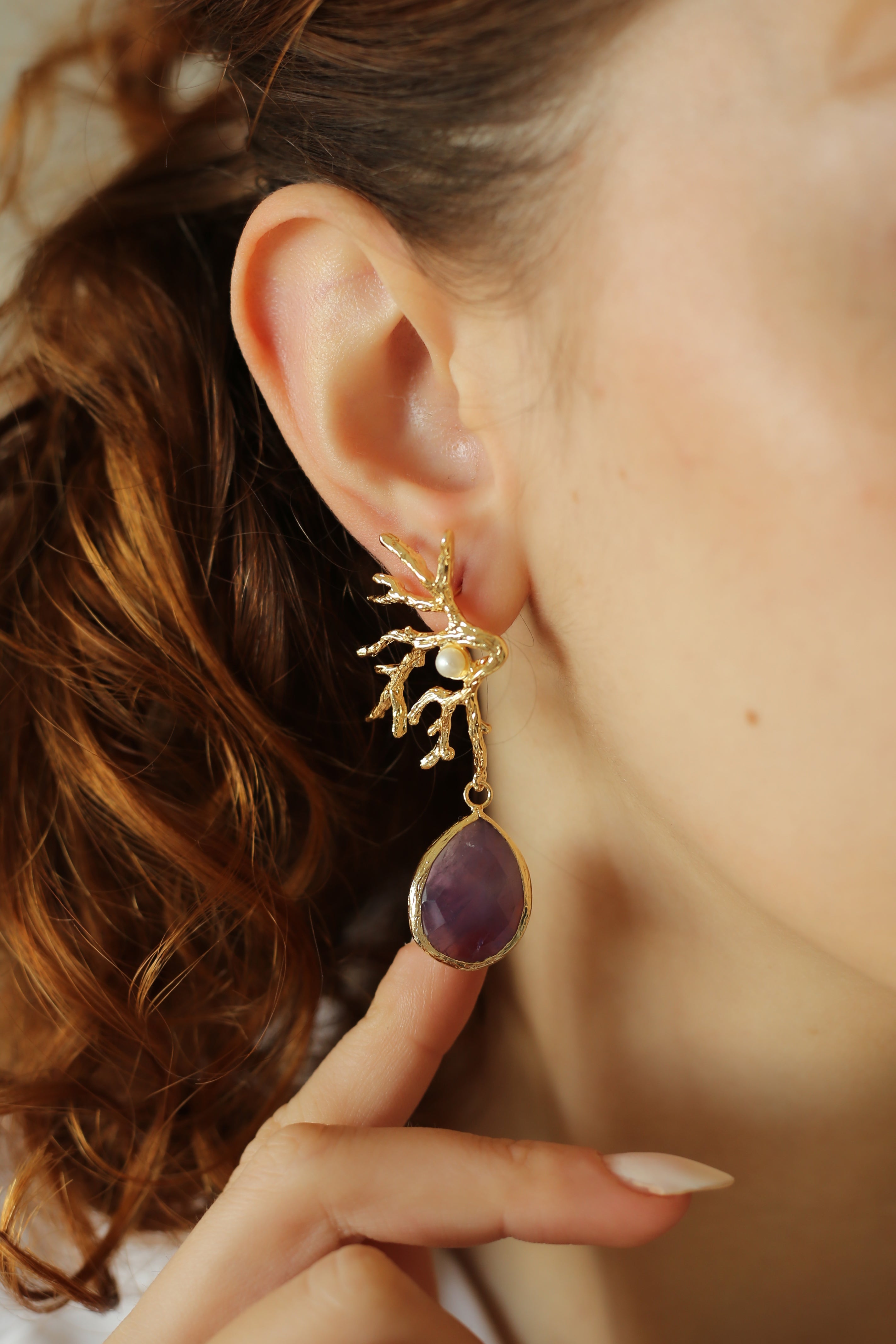 Amethyst &amp; Pearl Earrings